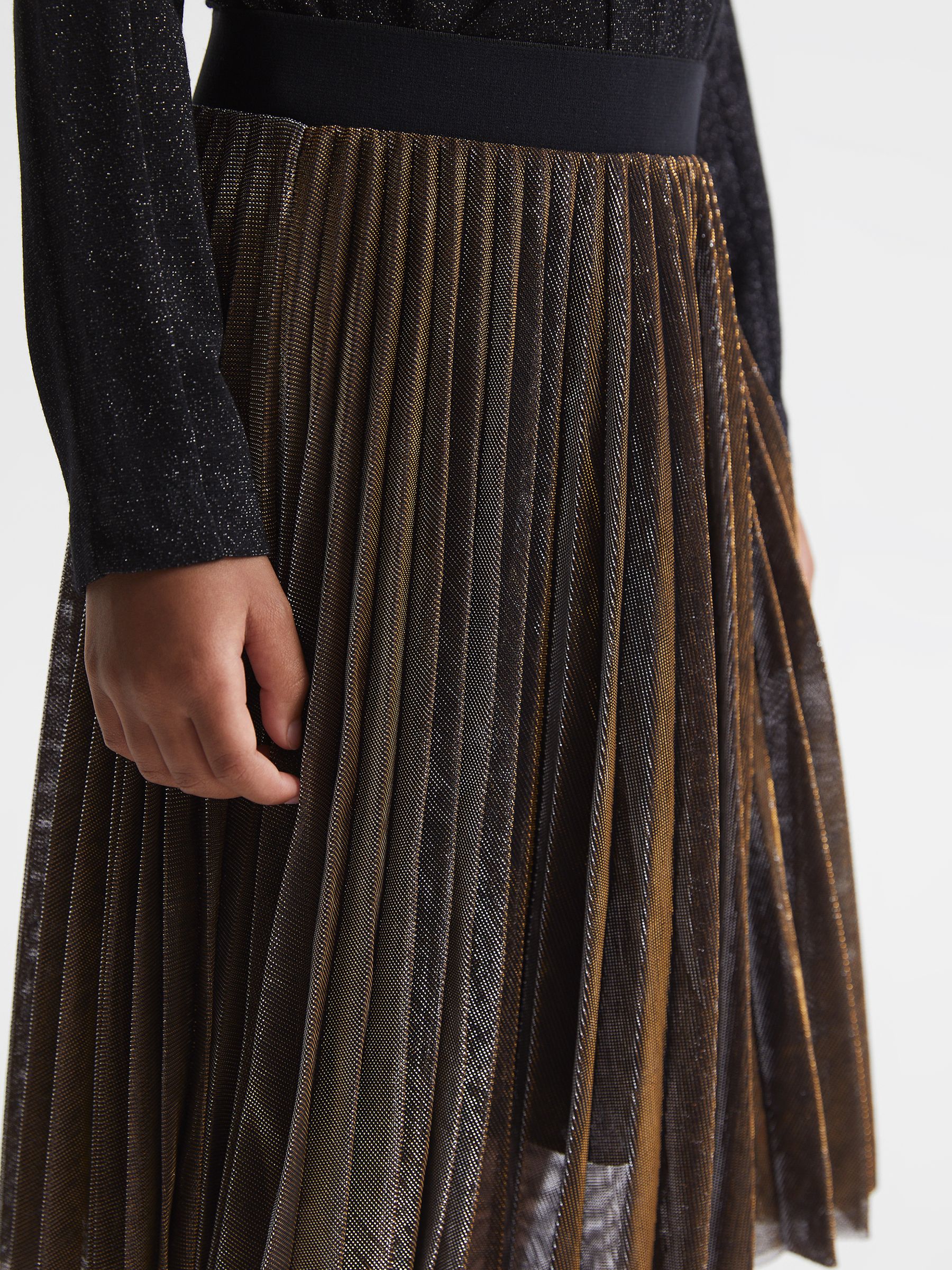 Senior Metallic Pleated Skirt in Gold/Black - Image 4 of 5