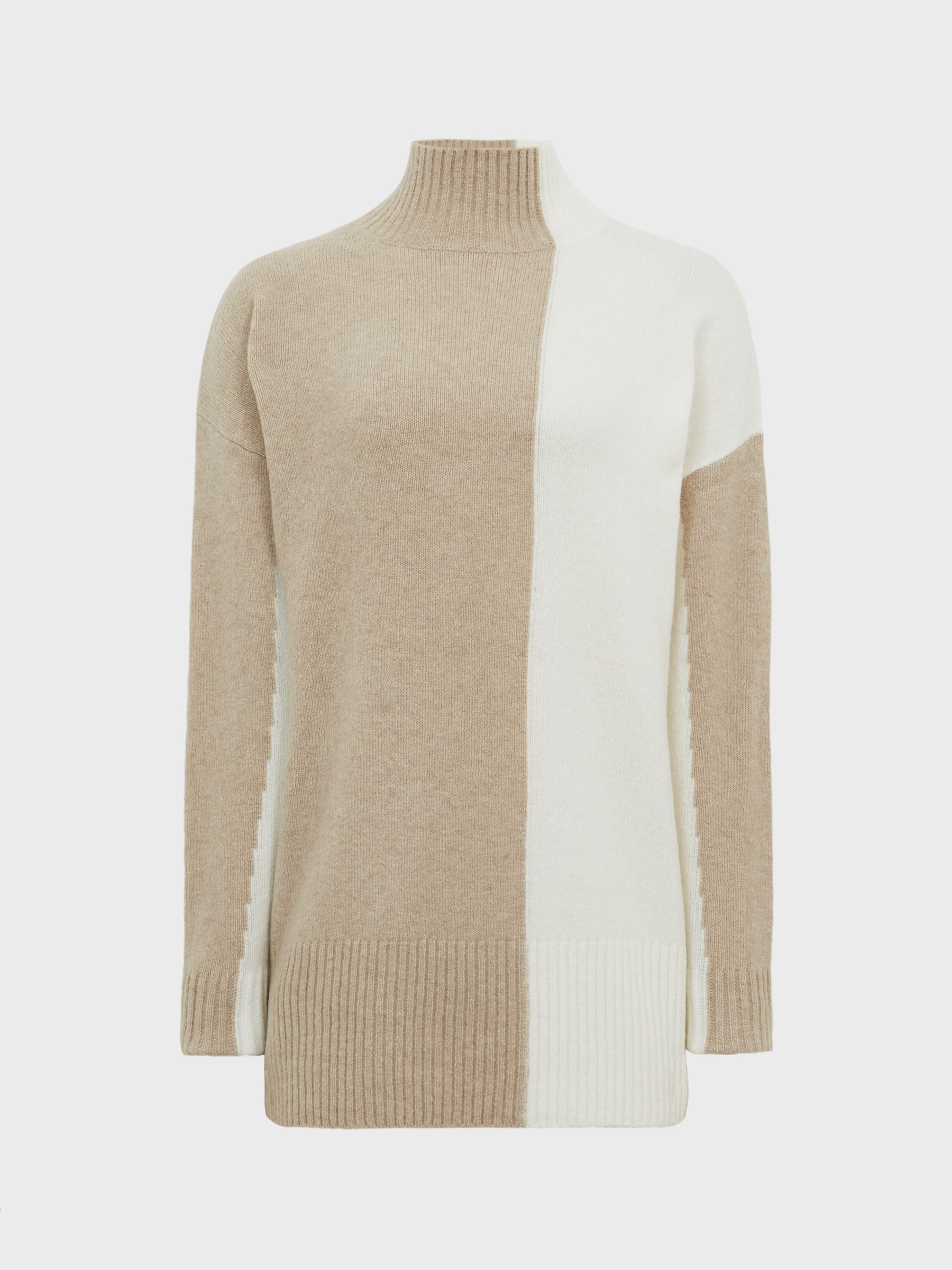 Colourblock High Neck Jumper in Oatmeal/Cream - Image 2 of 7