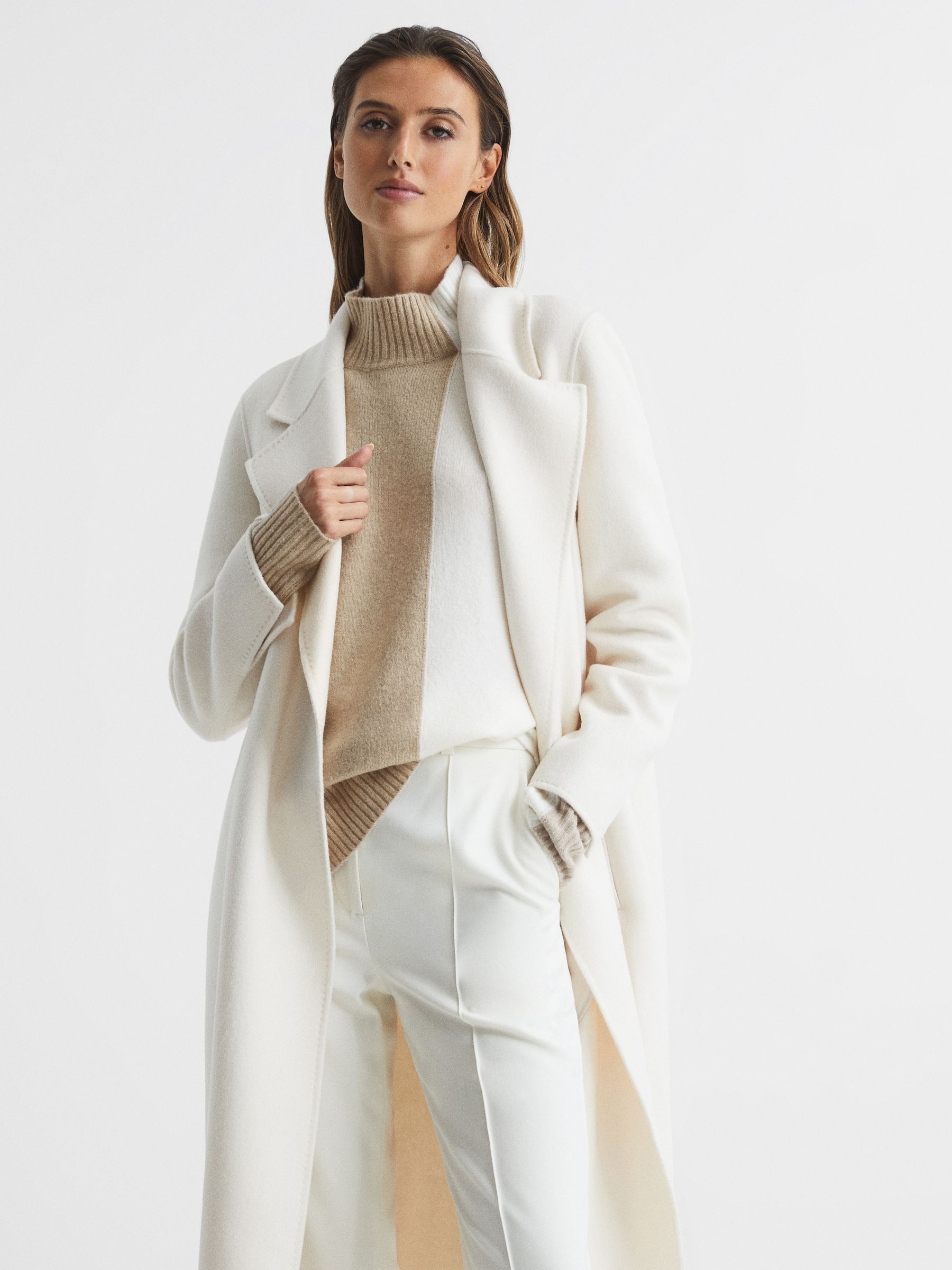 Colourblock High Neck Jumper in Oatmeal/Cream - Image 7 of 7