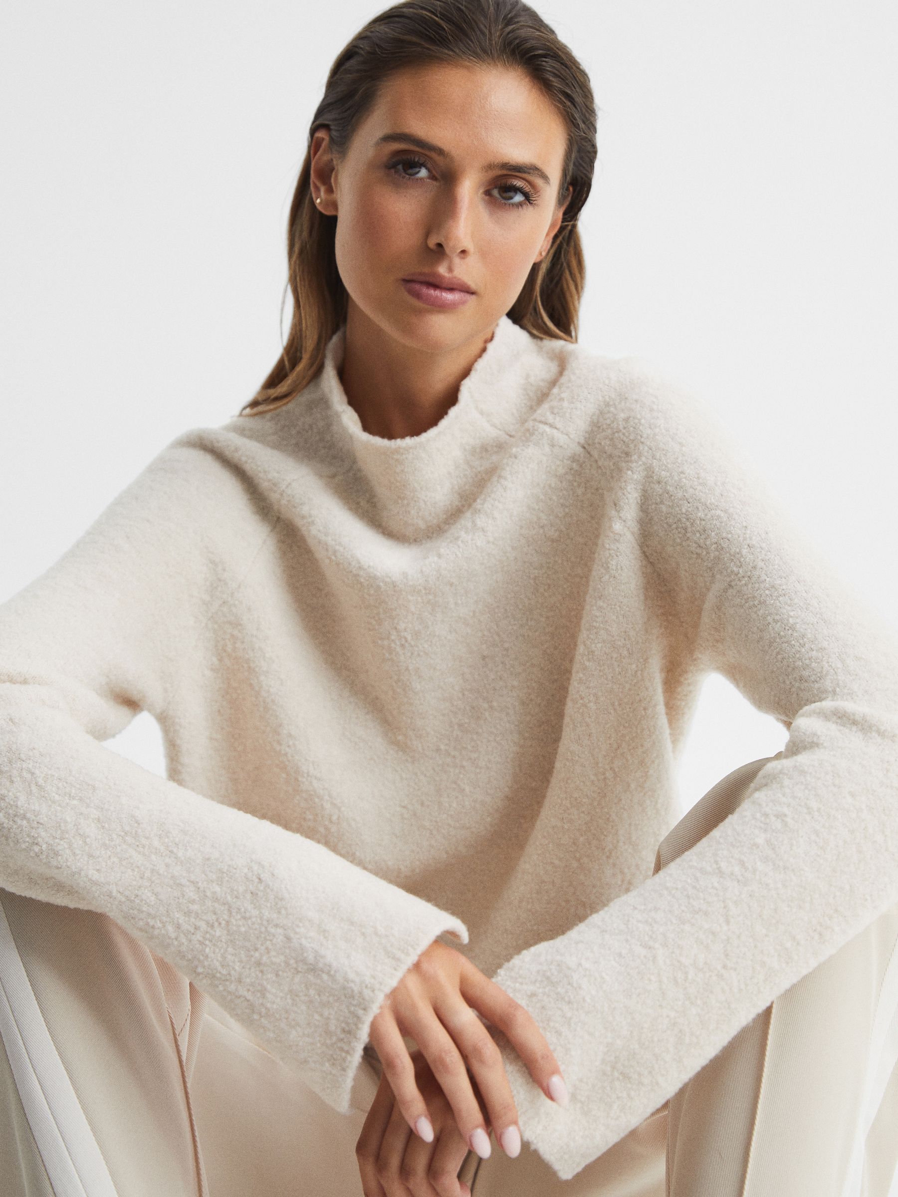 Reiss Funnel Neck Boucle Tunic in Oatmeal - REISS