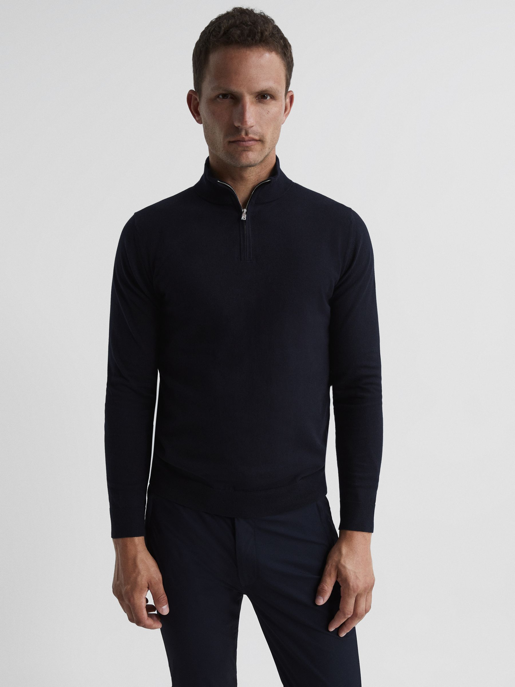Funnel Neck Half Zip Jumper in Navy - Image 1 of 1 Funnel Neck Half Zip Jumper in Navy - Image 1 of 1