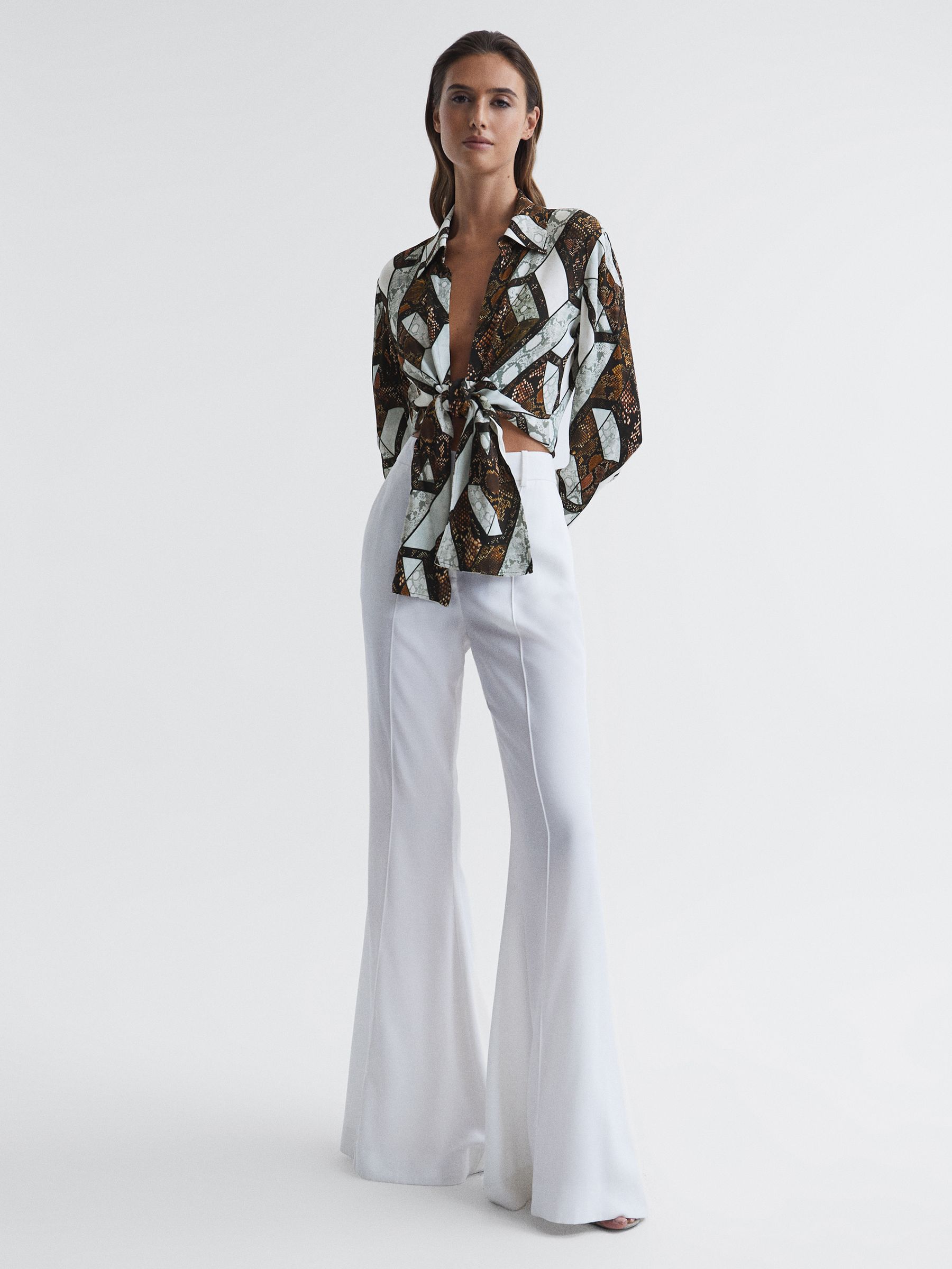 Reiss Snake Print Tie Blouse in Brown | REISS