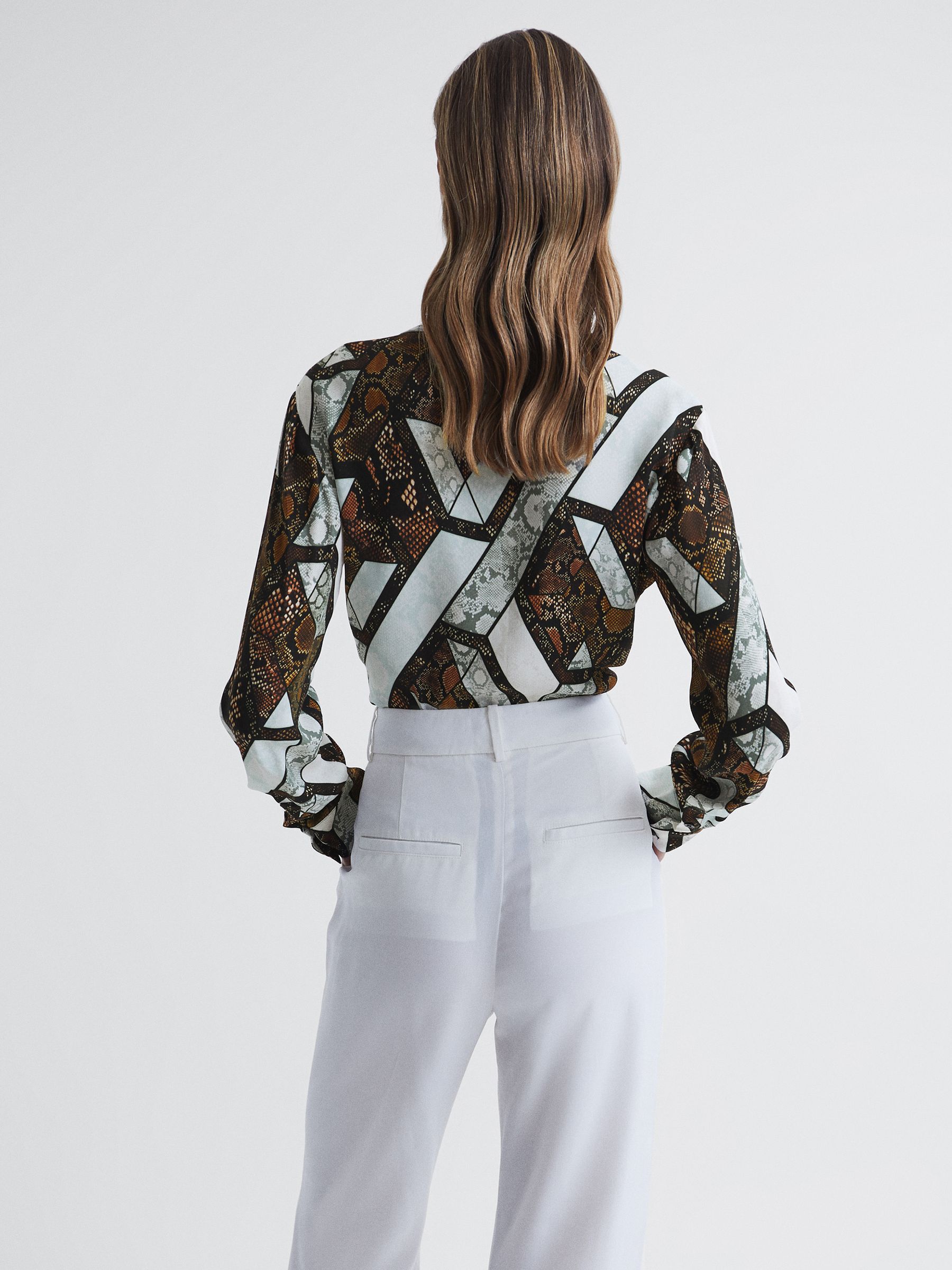 Snake Print Tie Blouse in Brown - Image 5 of 6