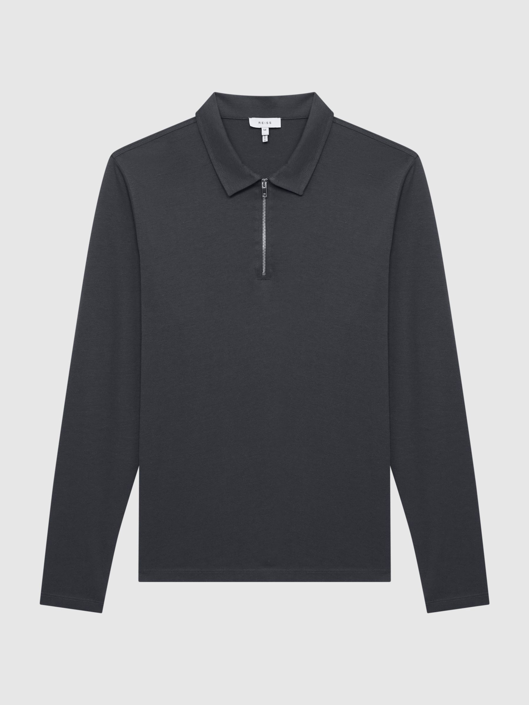 Textured Half Zip Long Sleeve Polo Shirt in Slate Grey - Image 2 of 6