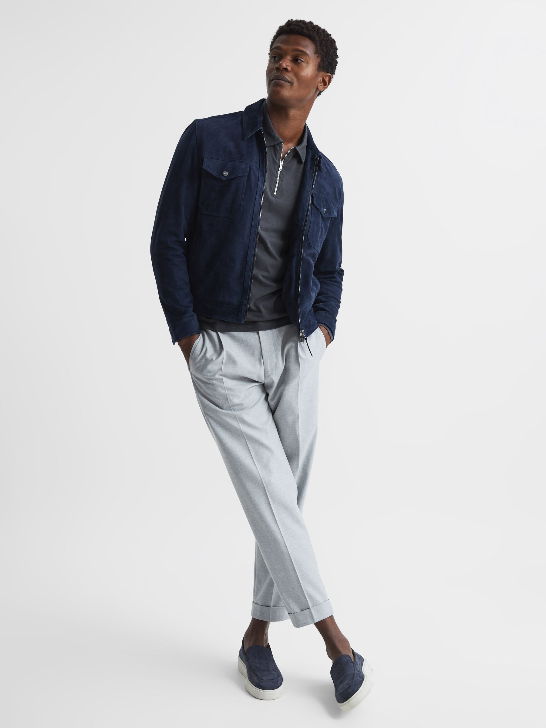 Textured Half Zip Long Sleeve Polo Shirt in Slate Grey - Image 6 of 6