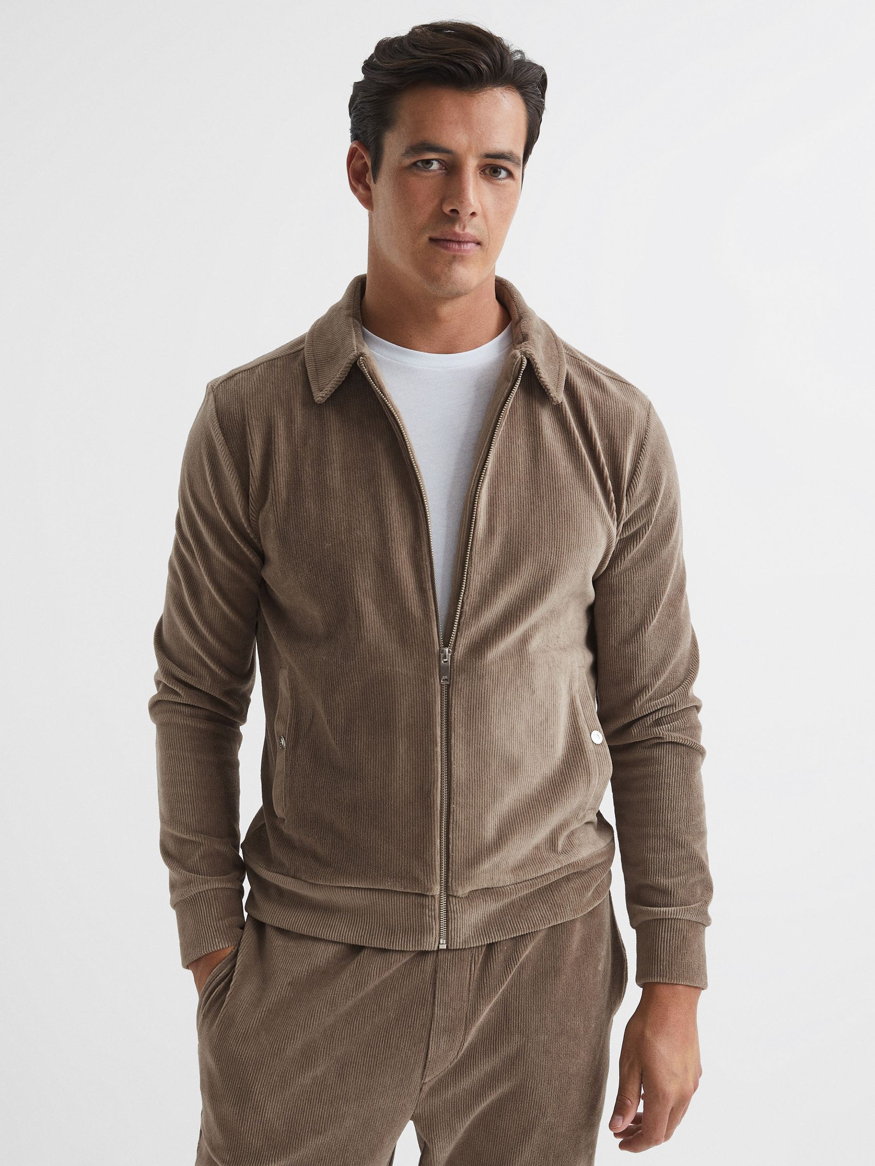 Corduroy Track Jacket in Mocha - Image 1 of 6
