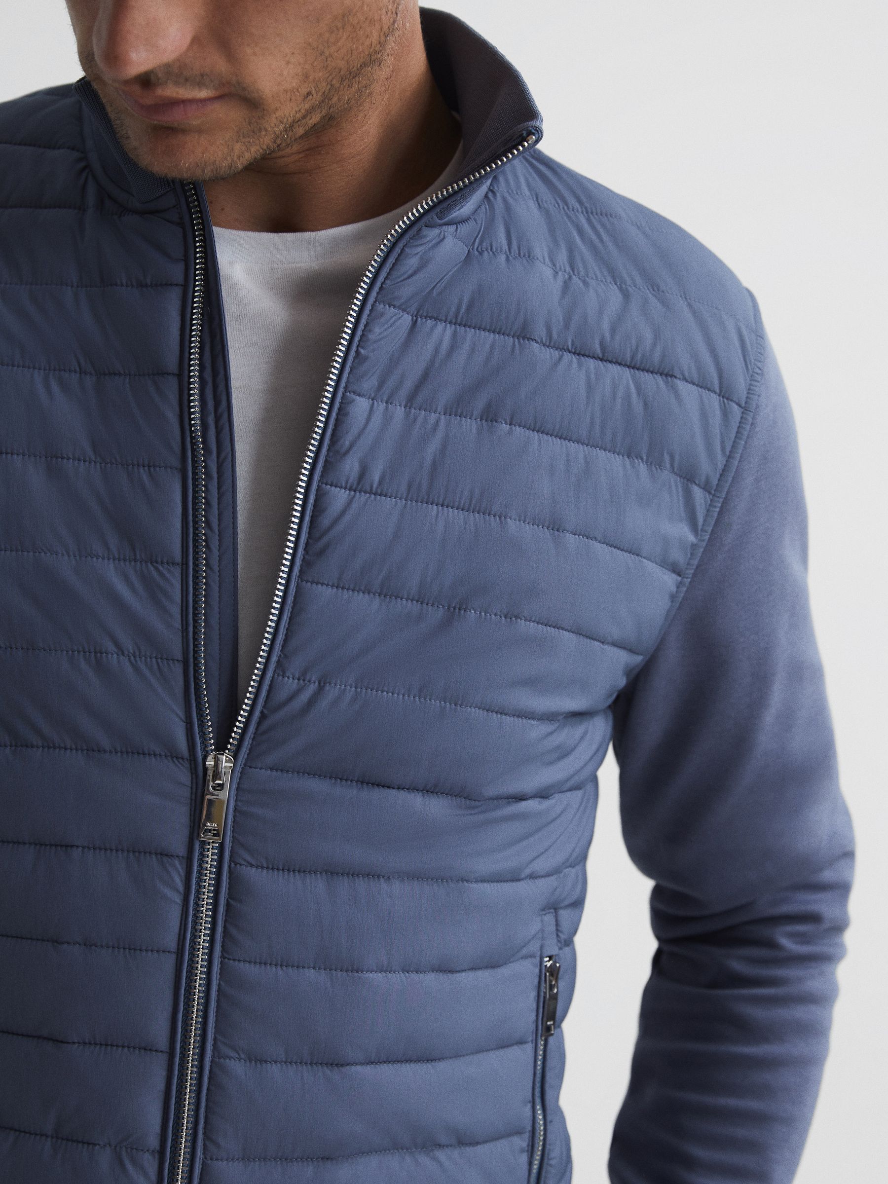 Quilted Hybrid Jacket in Airforce Blue - Image 4 of 7