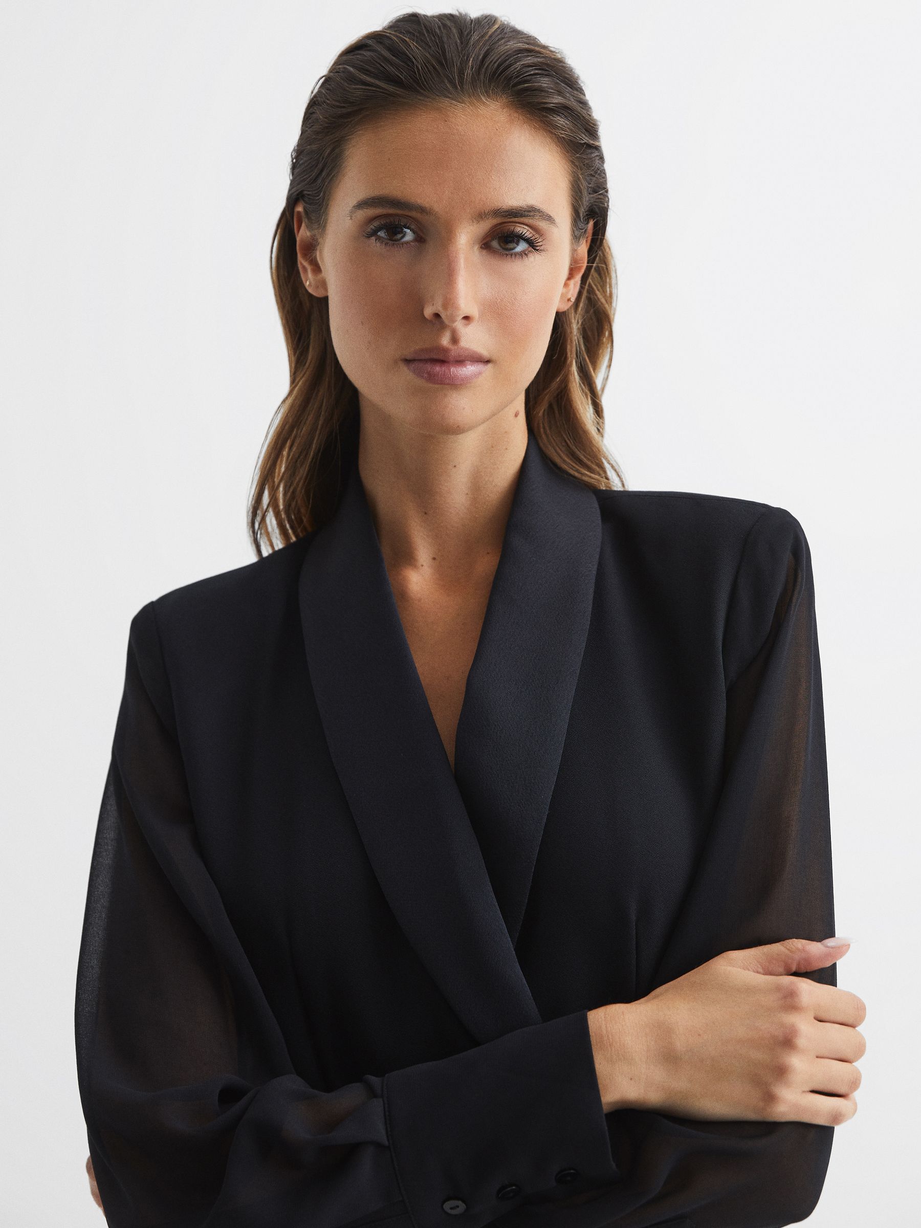 Petite Tuxedo Jumpsuit in Black - Image 4 of 10