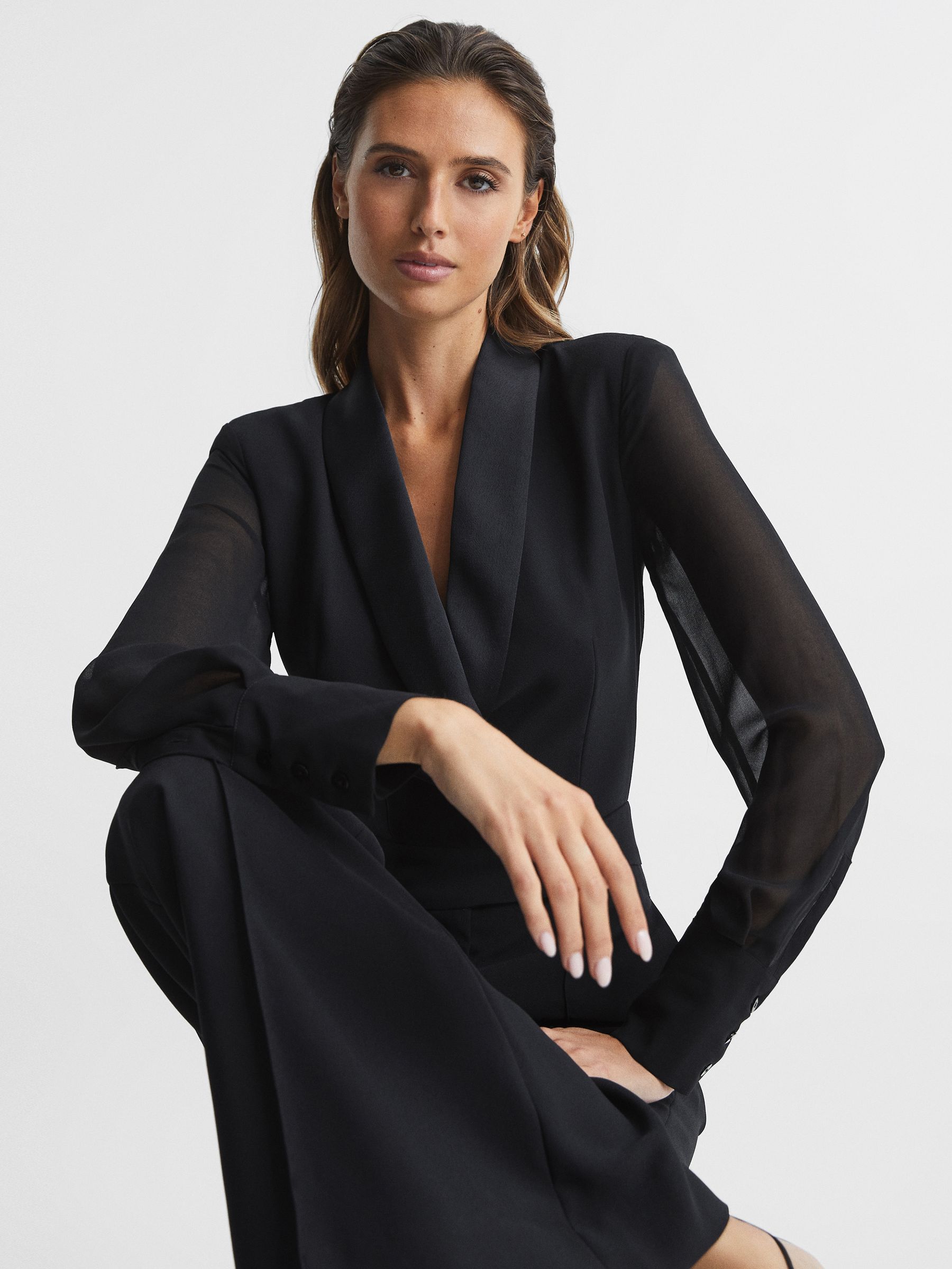 Petite Tuxedo Jumpsuit in Black - Image 9 of 10