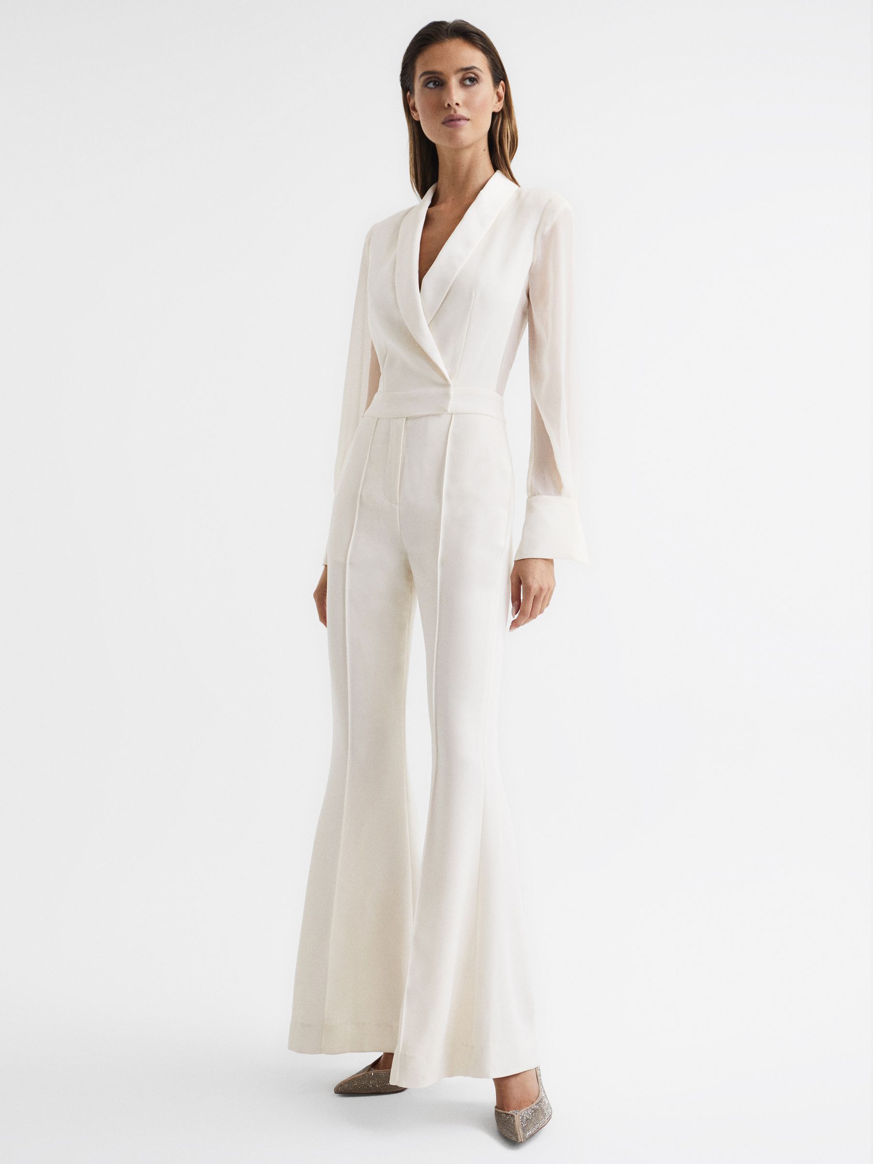 Petite Tuxedo Jumpsuit in Ivory - Image 1 of 8 Petite Tuxedo Jumpsuit in Ivory - Image 1 of 8