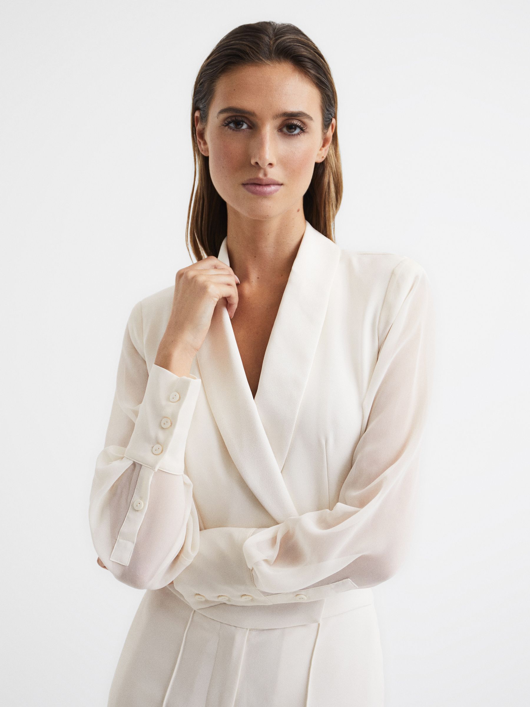 Petite Tuxedo Jumpsuit in Ivory - Image 3 of 8