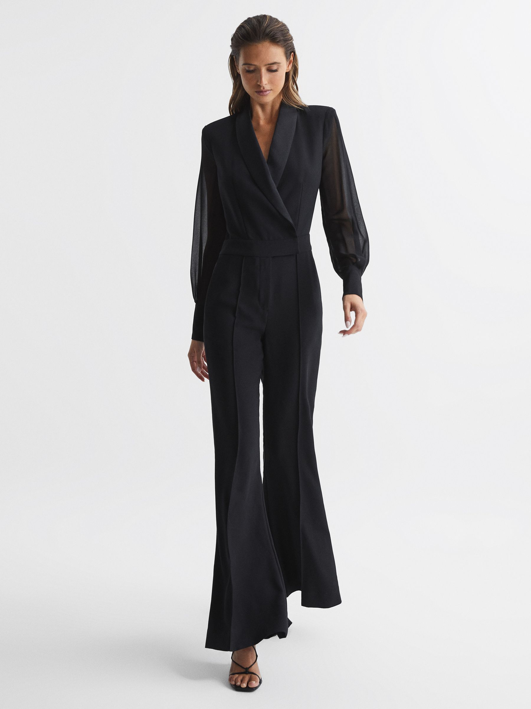 Tuxedo Jumpsuit in Black - Image 1 of 8
