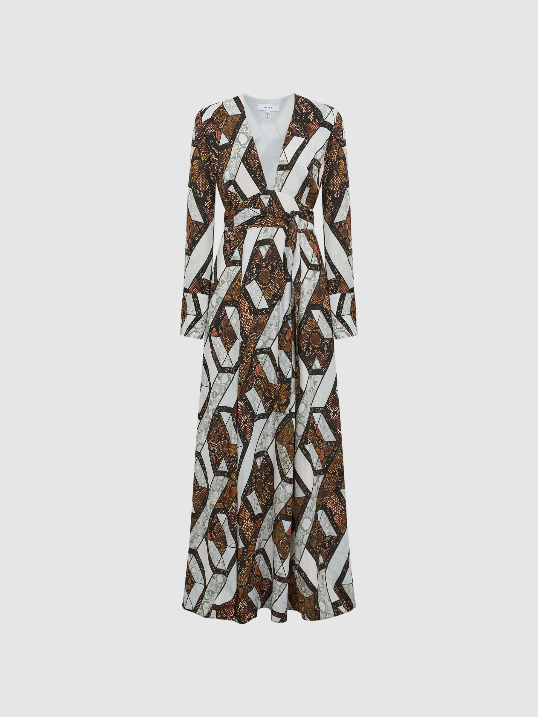 Snake Print Plunge Maxi Dress in Brown - Image 2 of 8