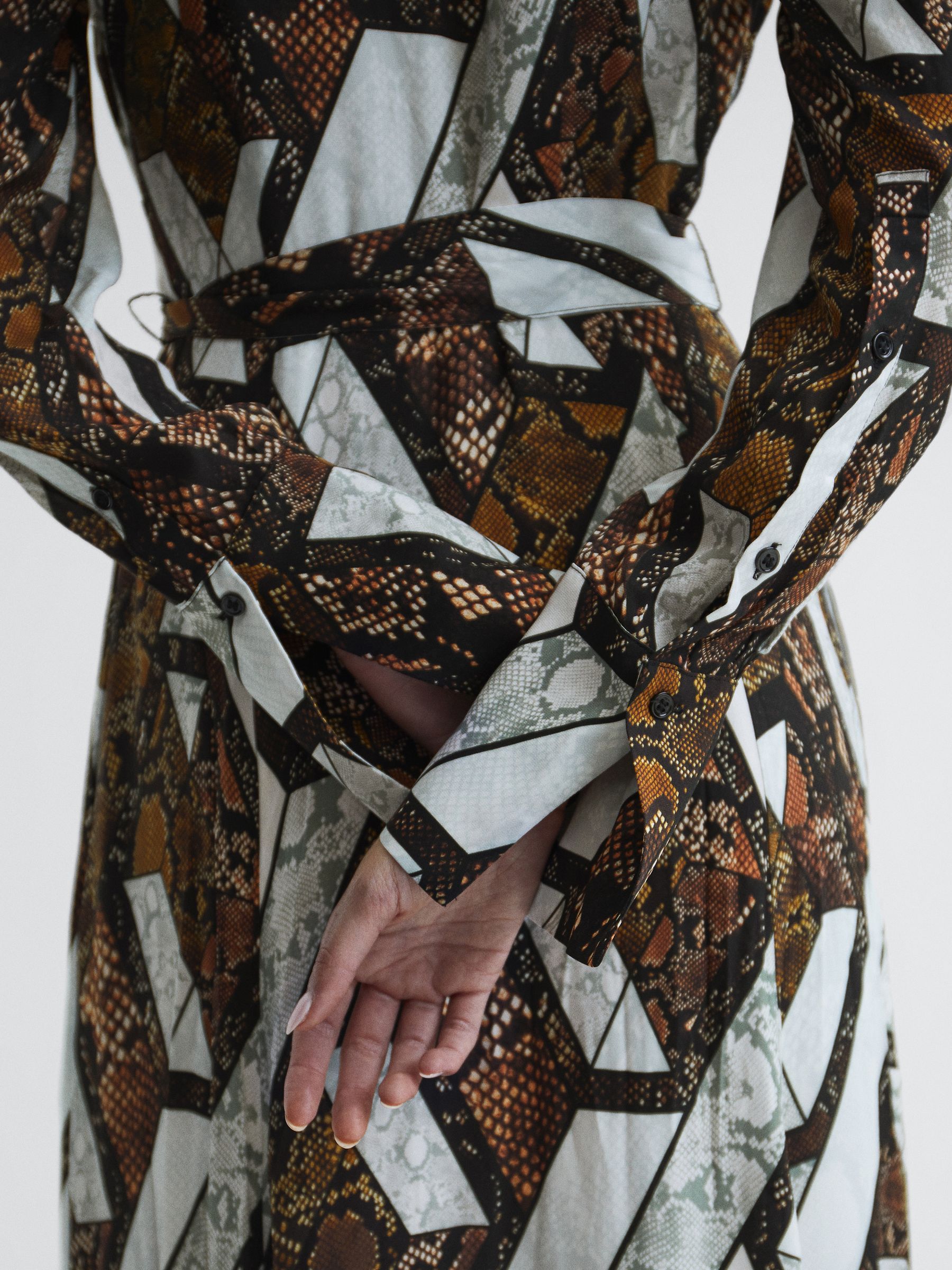 Snake Print Plunge Maxi Dress in Brown - Image 4 of 8