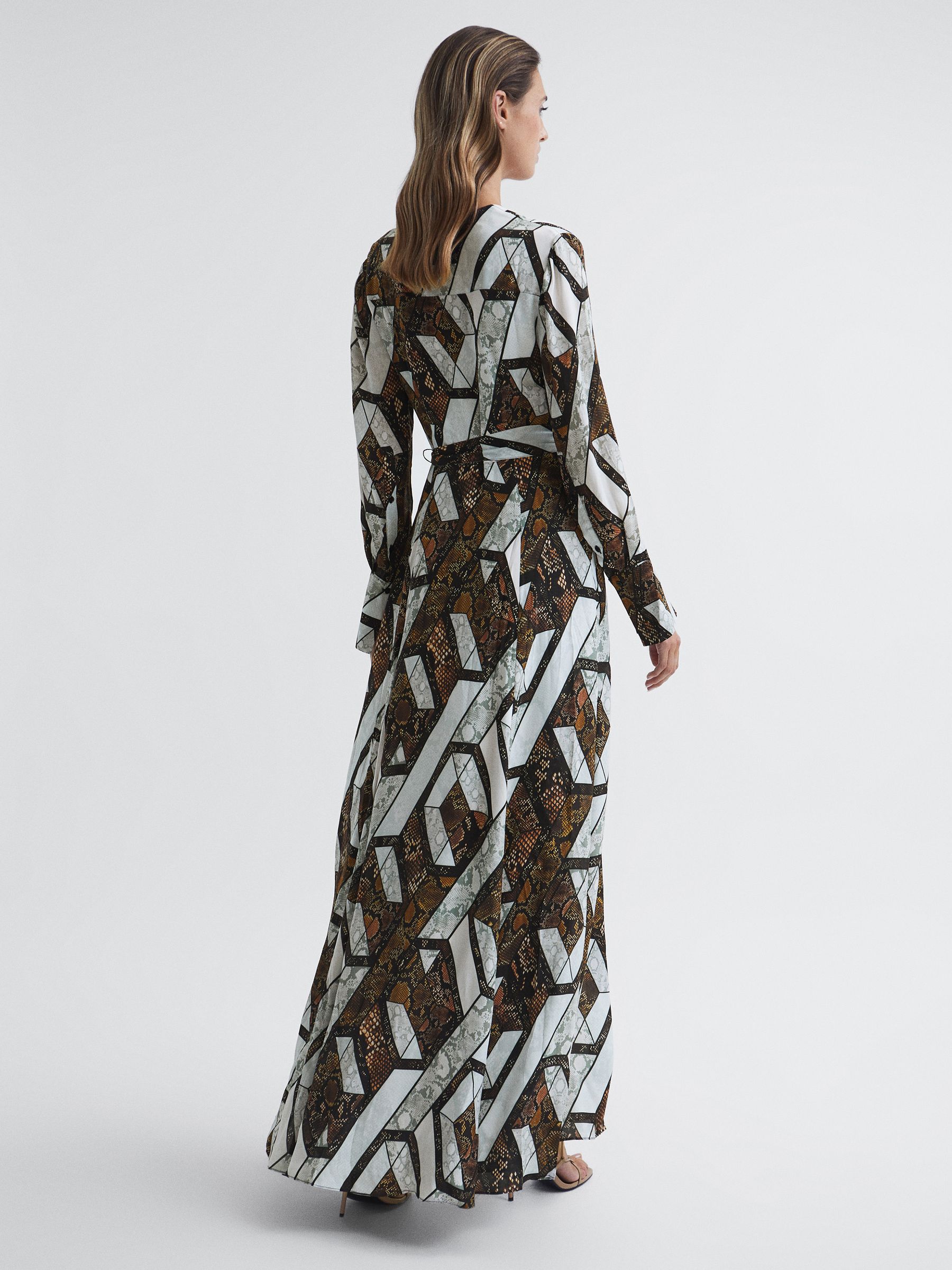 Snake Print Plunge Maxi Dress in Brown - Image 5 of 8