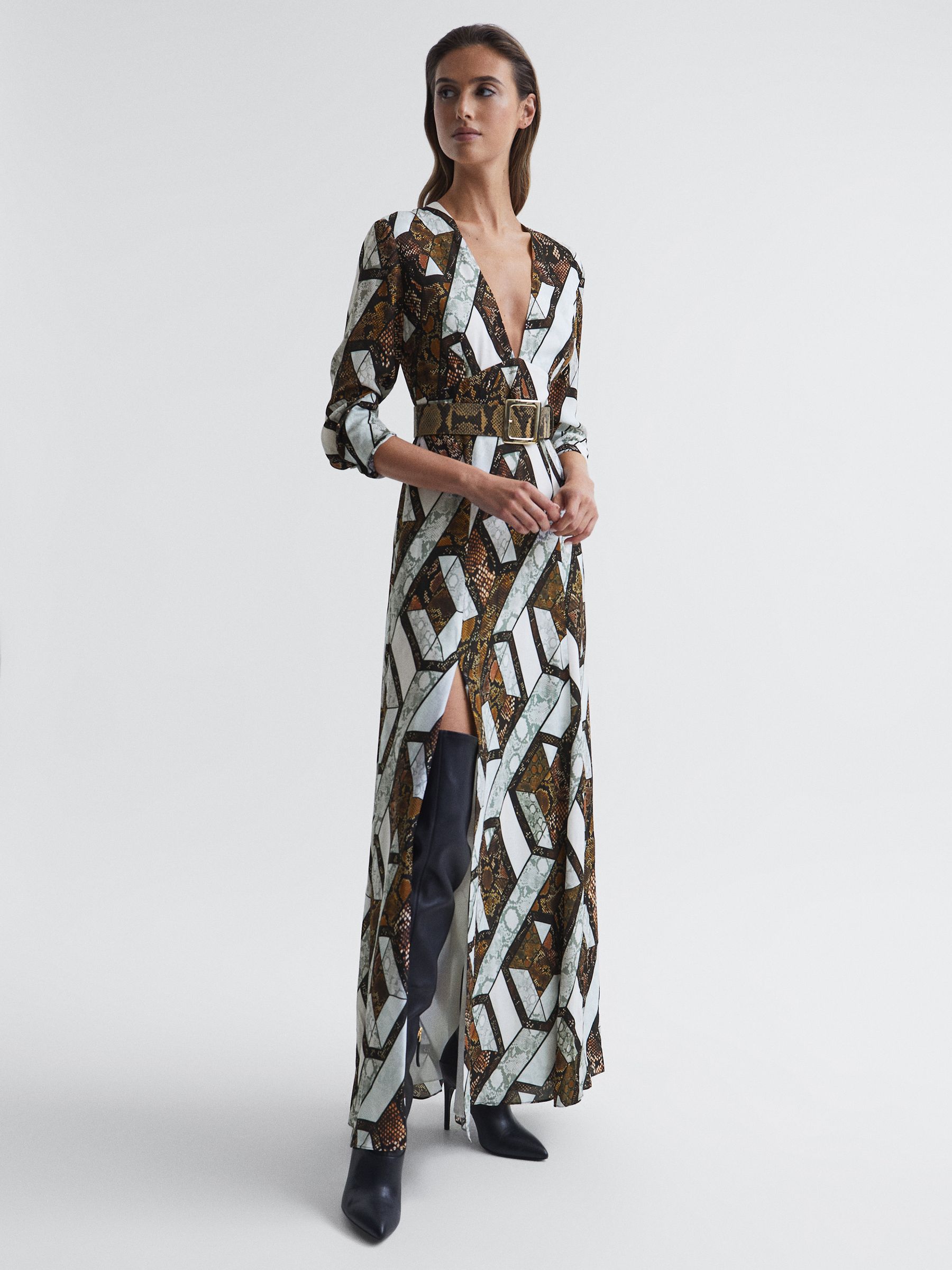 Snake Print Plunge Maxi Dress in Brown - Image 7 of 8