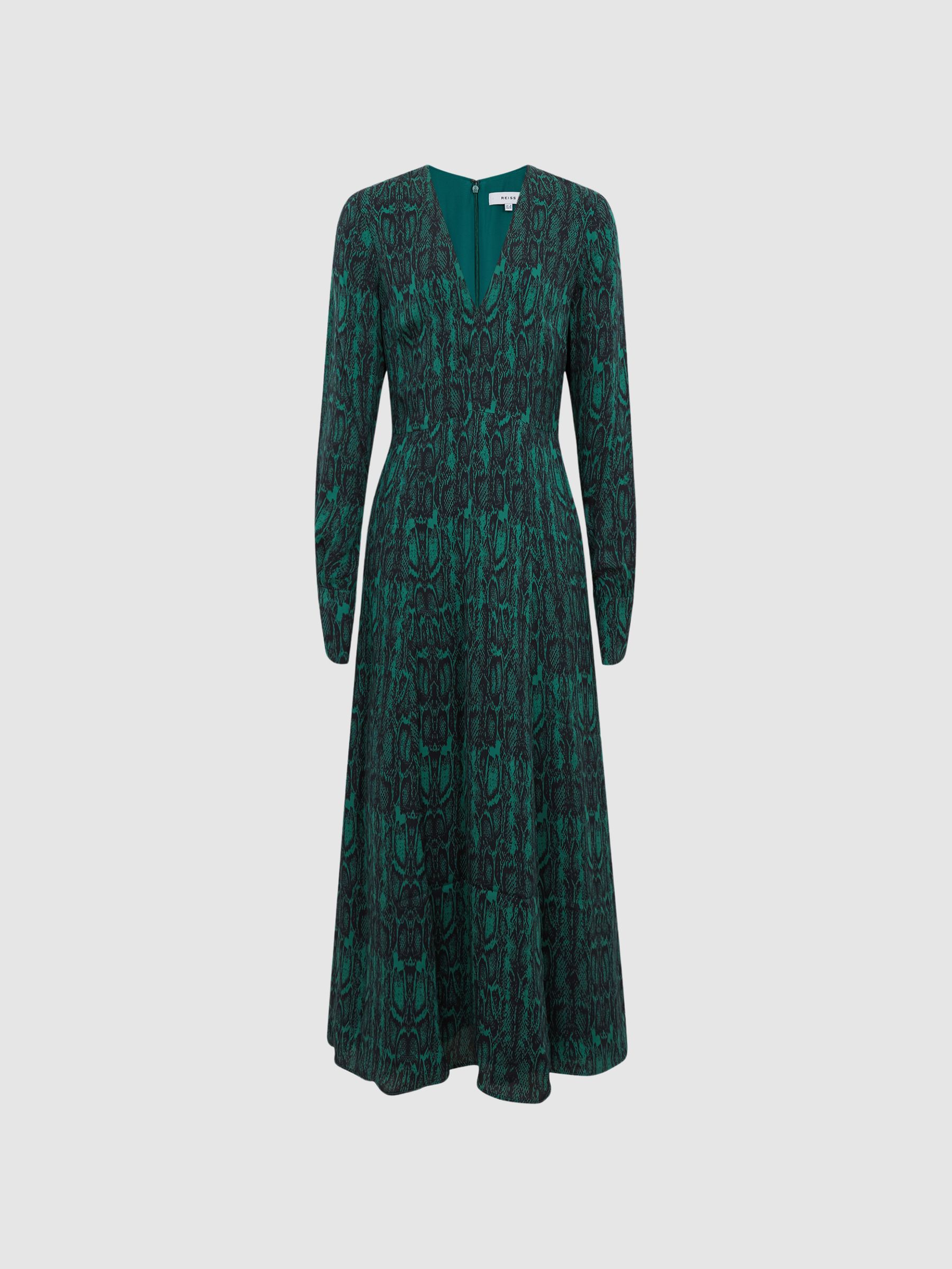 Long Sleeve Printed Midi Dress in Teal - Image 2 of 7