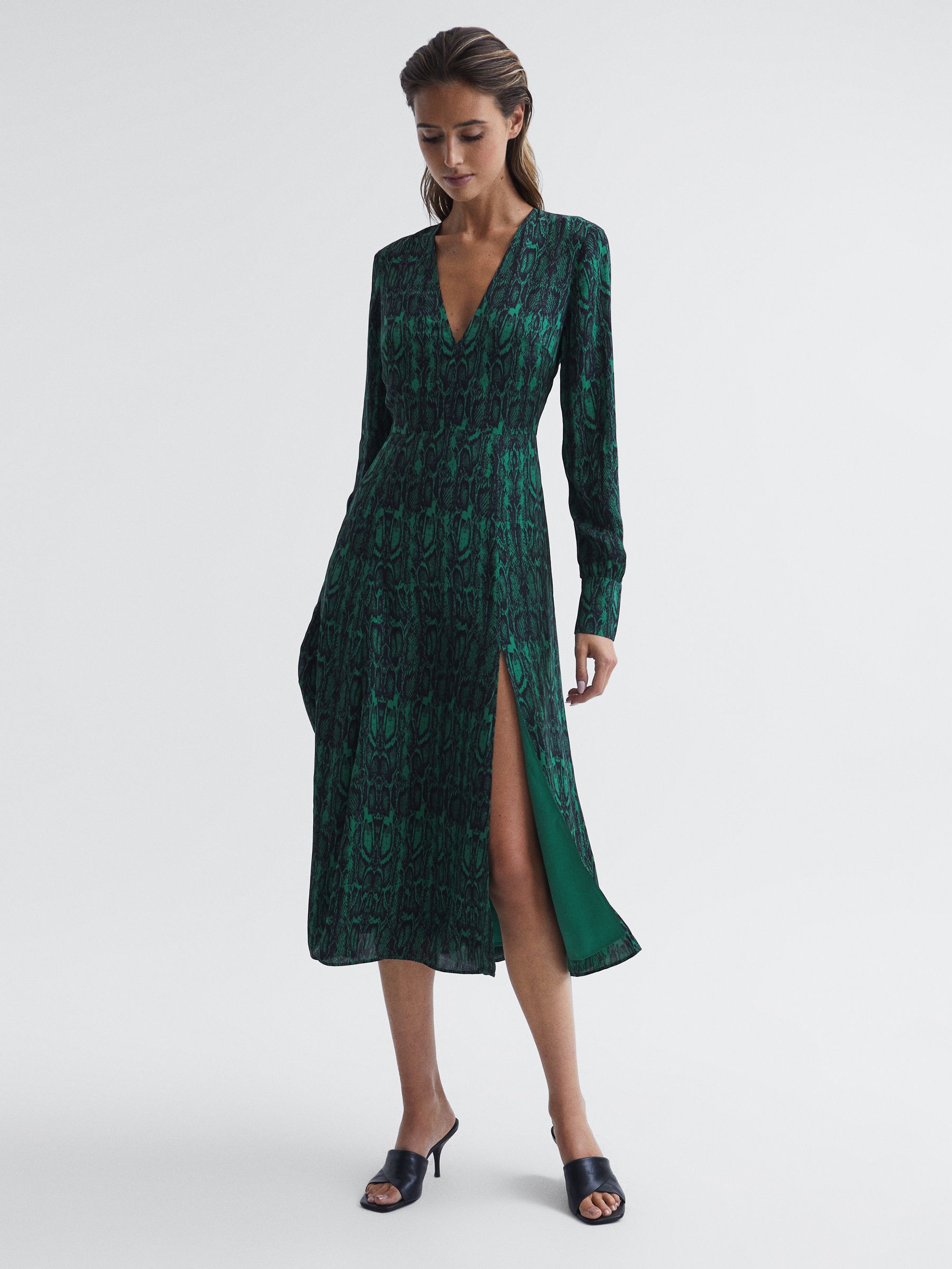 Long Sleeve Printed Midi Dress in Teal - Image 3 of 7