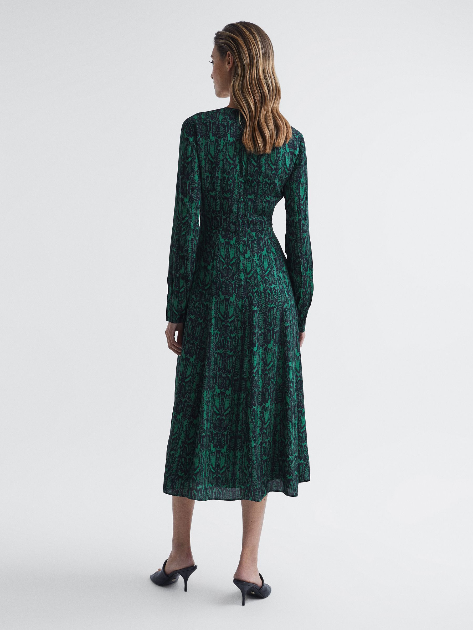 Long Sleeve Printed Midi Dress in Teal - Image 5 of 7