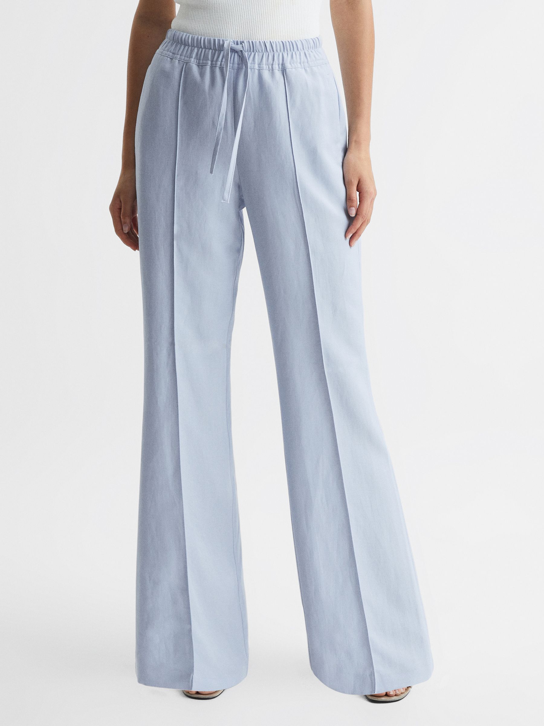 Linen Blend Pull On Trousers in Blue - Image 1 of 7