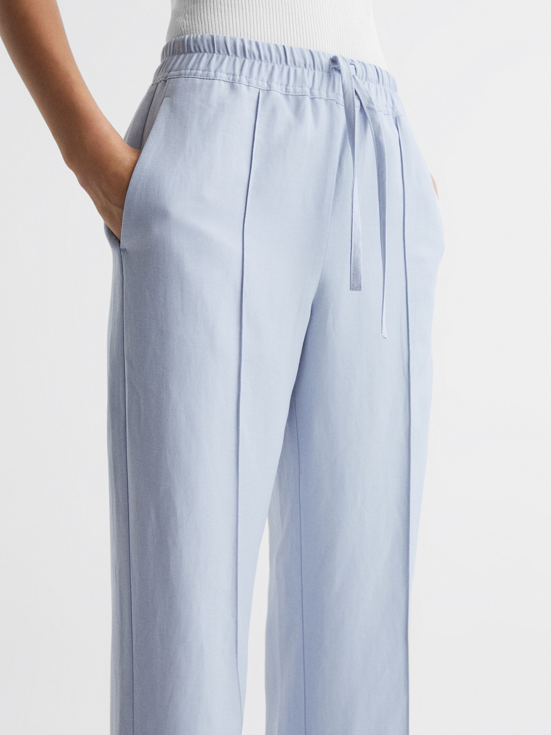 Linen Blend Pull On Trousers in Blue - Image 4 of 7