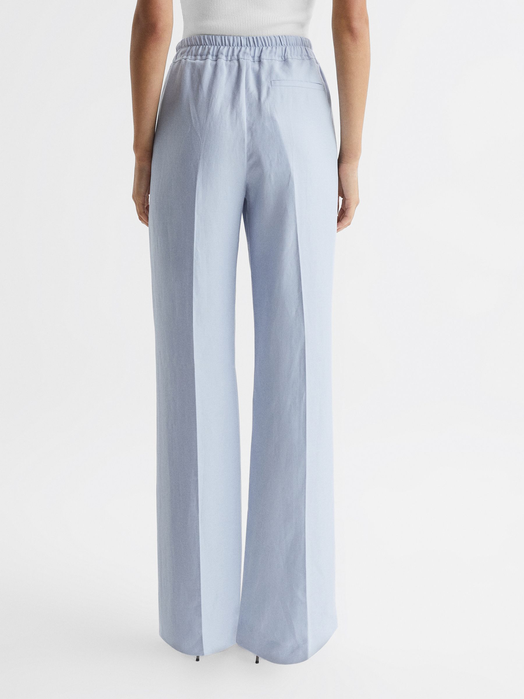 Linen Blend Pull On Trousers in Blue - Image 5 of 7