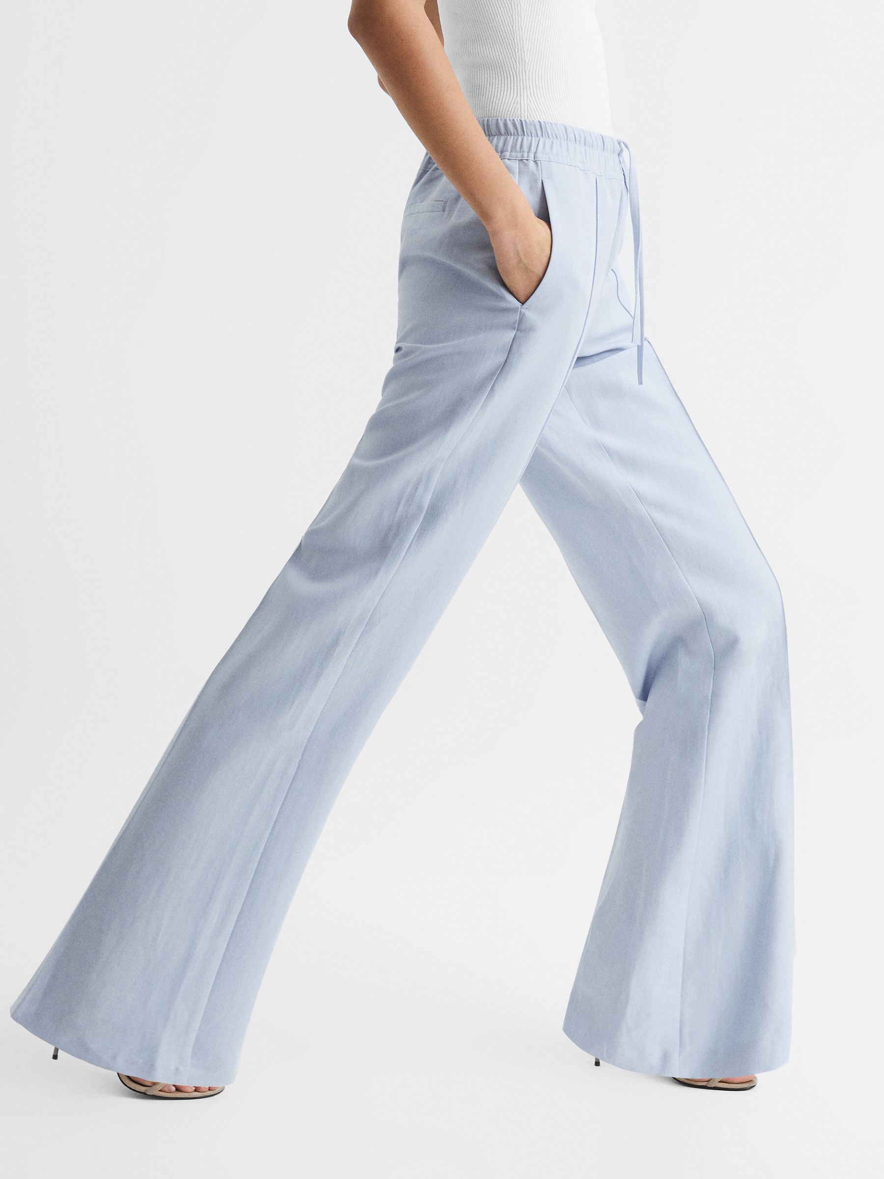 Linen Blend Pull On Trousers in Blue - Image 7 of 7
