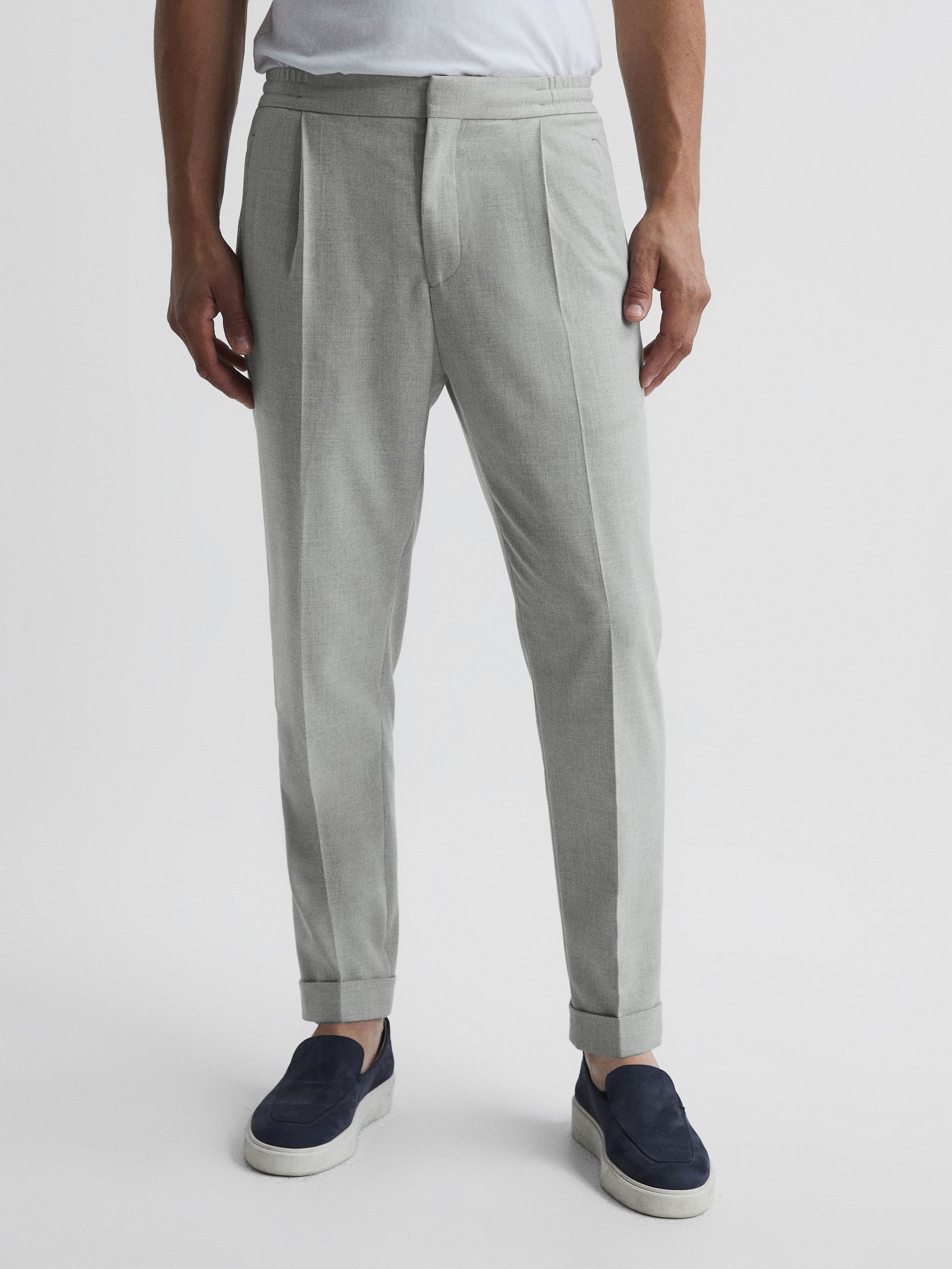 Relaxed Drawstring Trousers with Turn-Ups in Soft Grey - Image 1 of 5