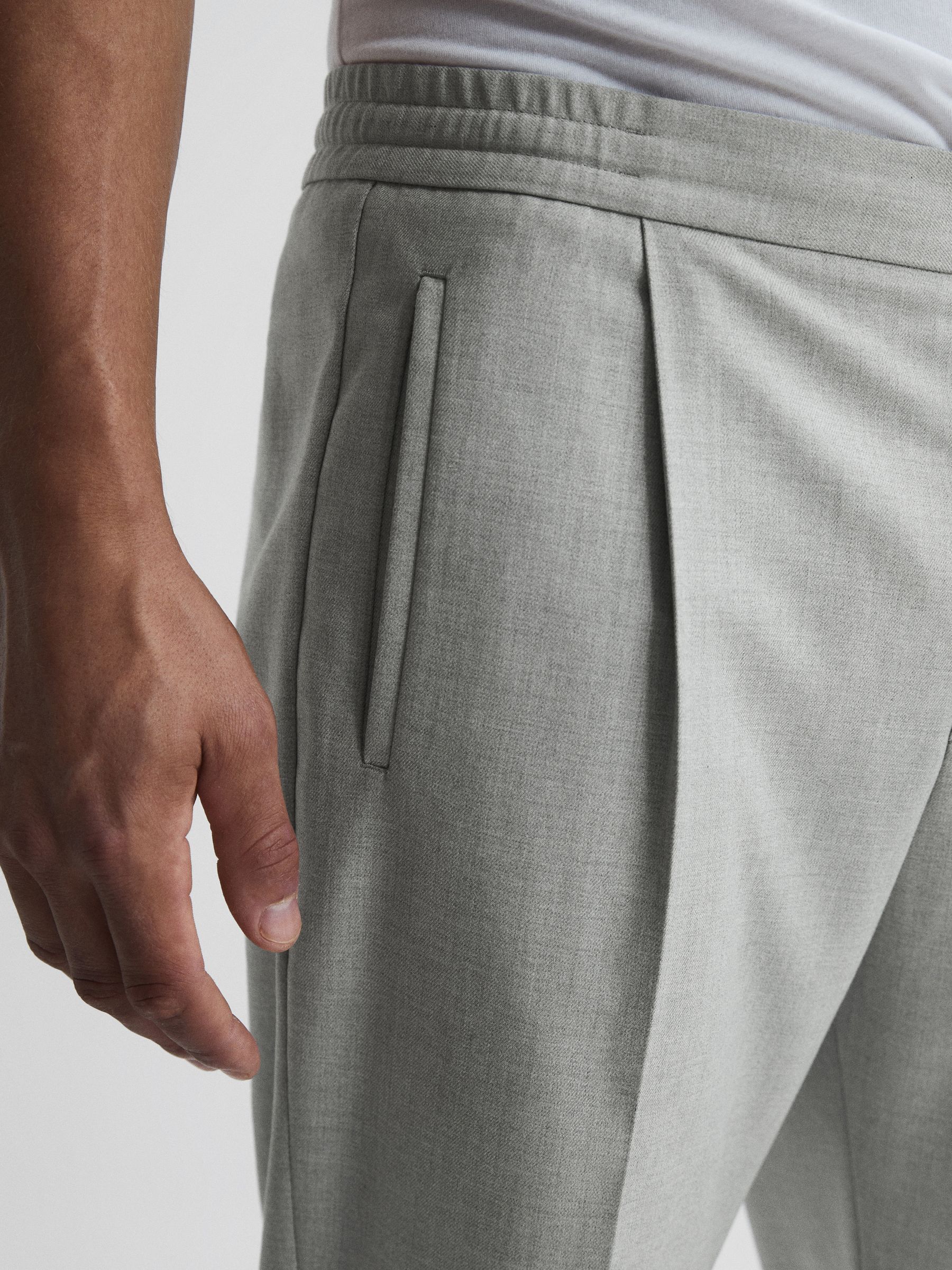 Relaxed Drawstring Trousers with Turn-Ups in Soft Grey - Image 4 of 5