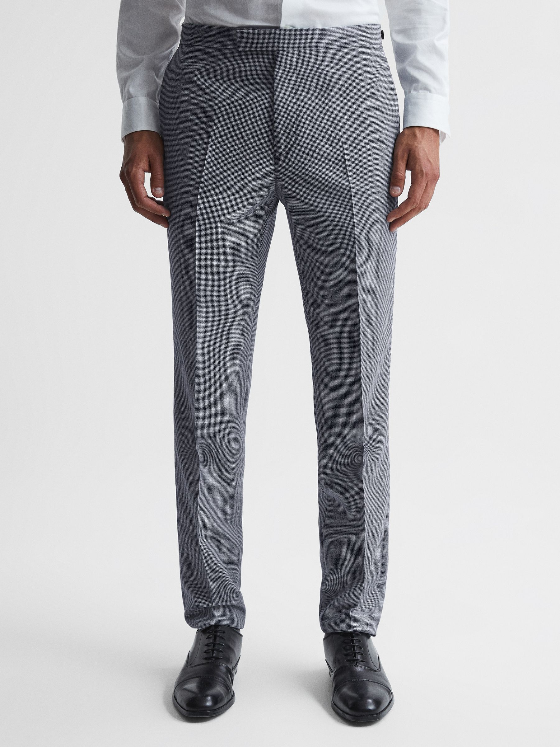 Micro Puppytooth Slim Fit Trousers in Blue - Image 1 of 5