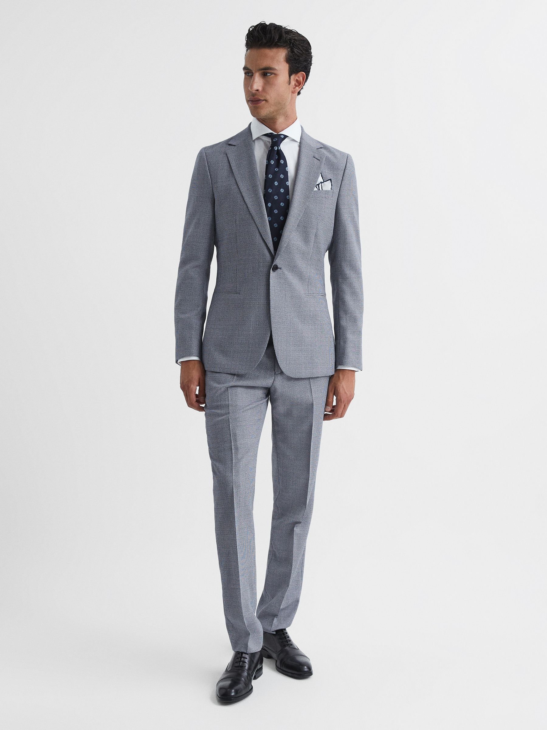 Micro Puppytooth Slim Fit Trousers in Blue - Image 3 of 5