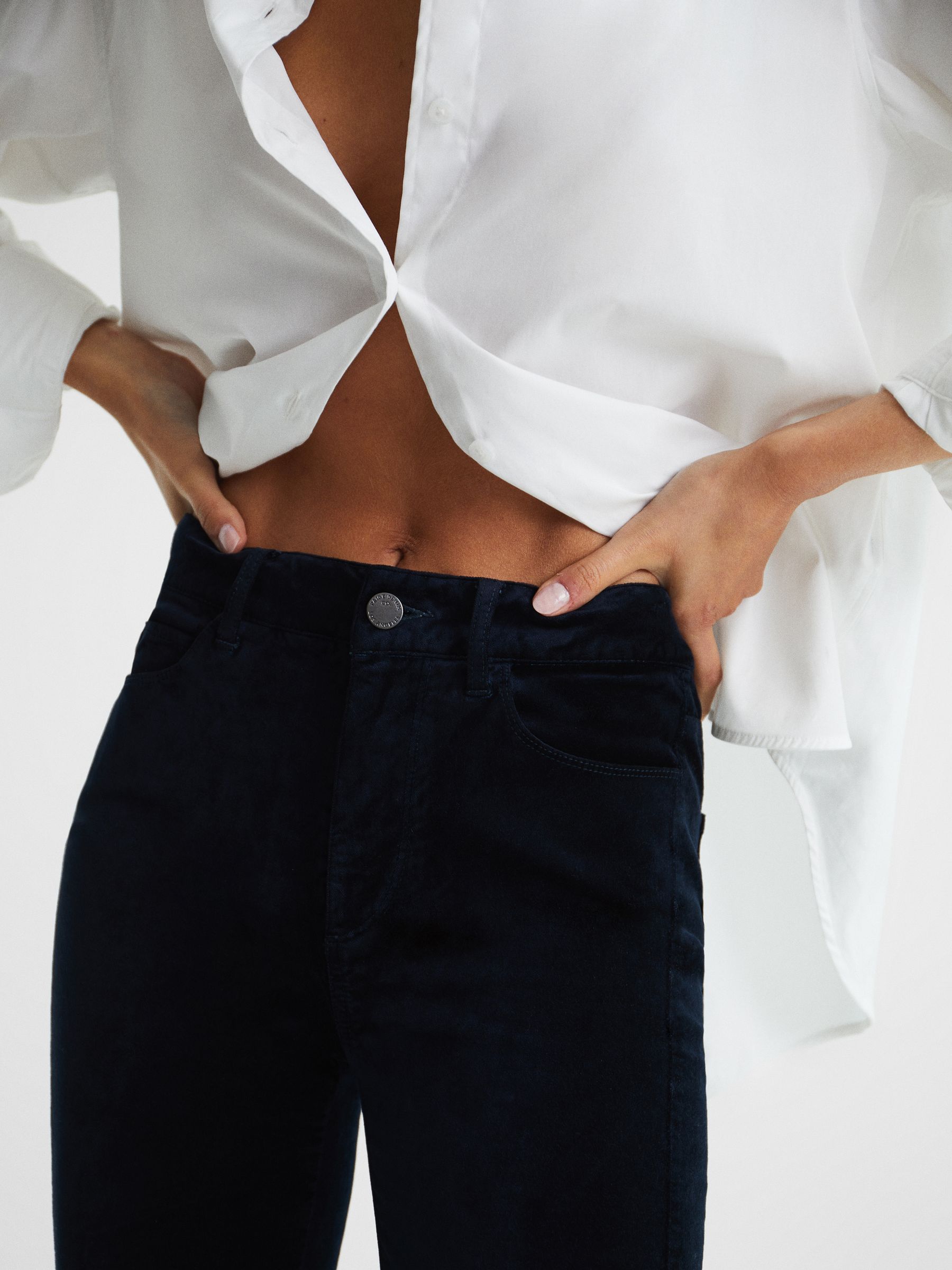 Twisted Seam Velvet Jeans in Dark Navy - Image 4 of 10