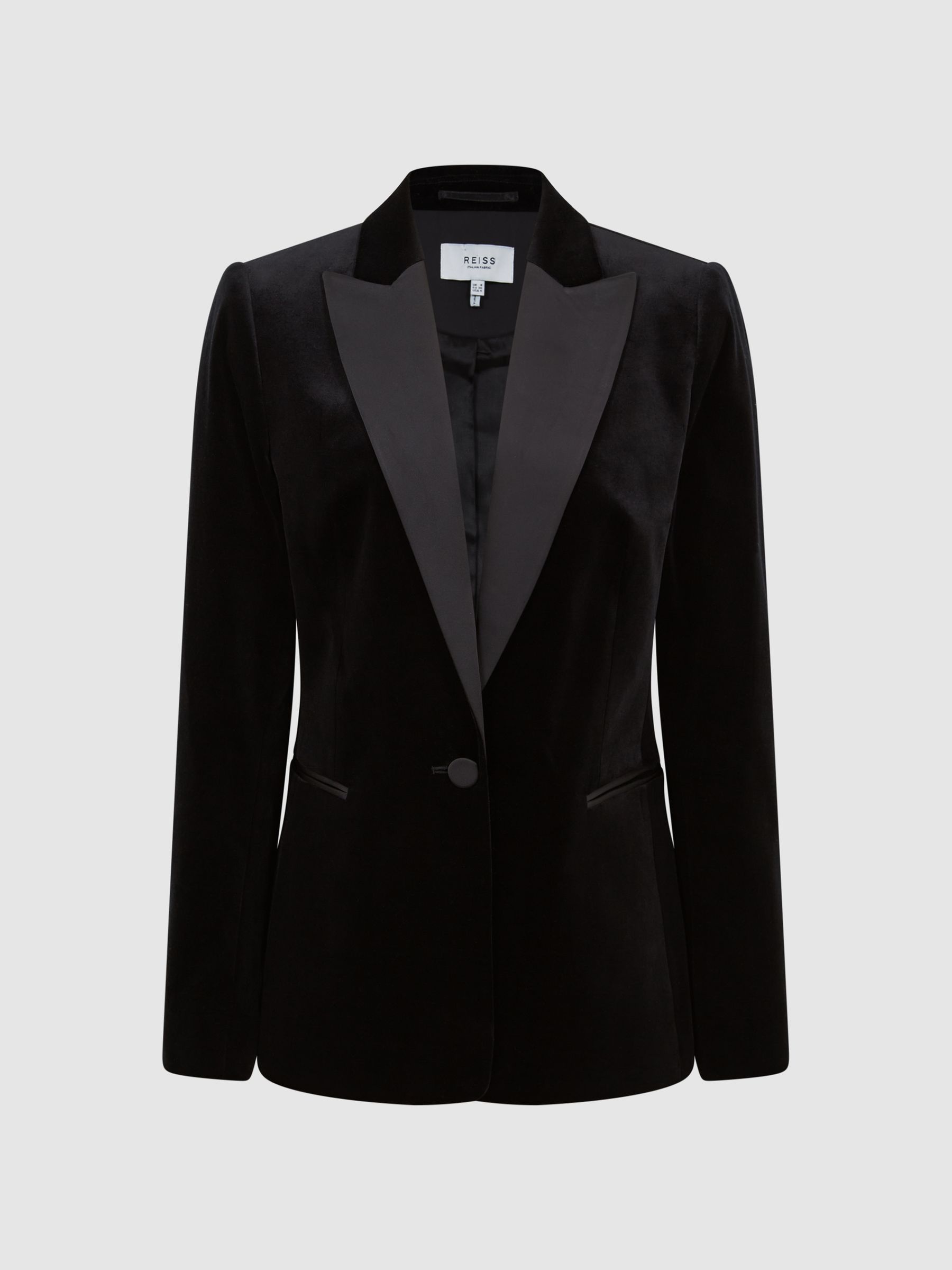 Petite Velvet Single Breasted Blazer in Black - Image 2 of 7