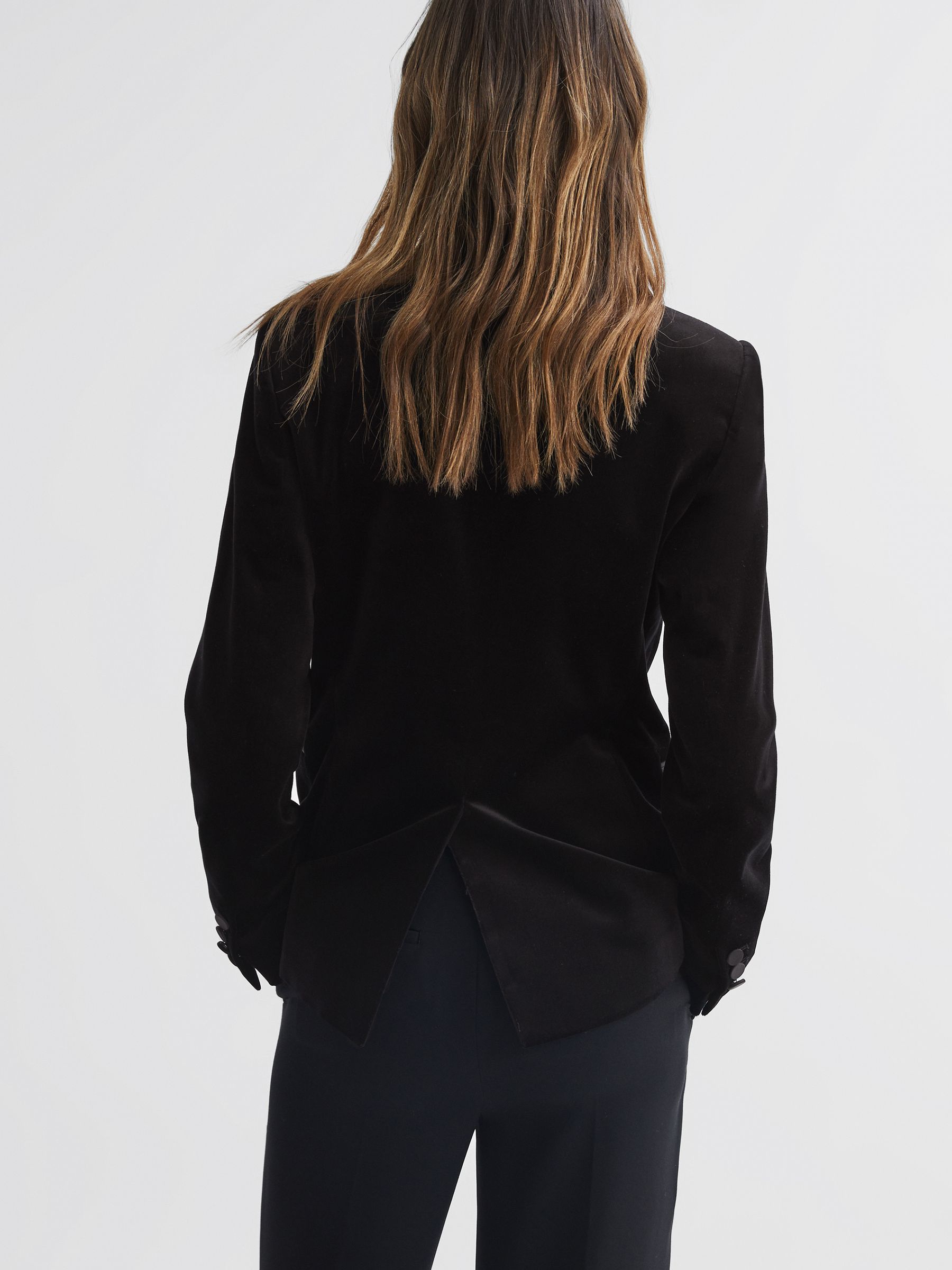 Petite Velvet Single Breasted Blazer in Black - Image 5 of 7