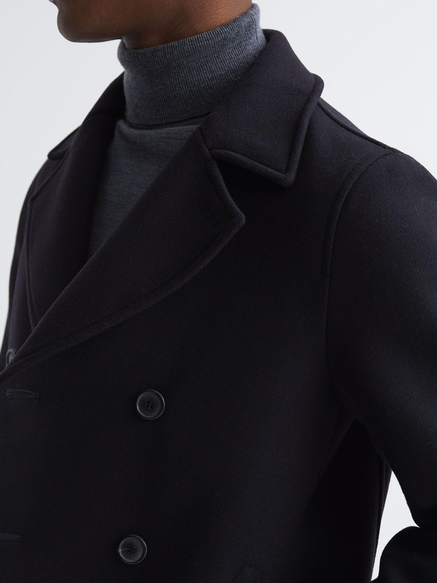 Reiss Shearling Mid Length Pea Coat in Navy | REISS