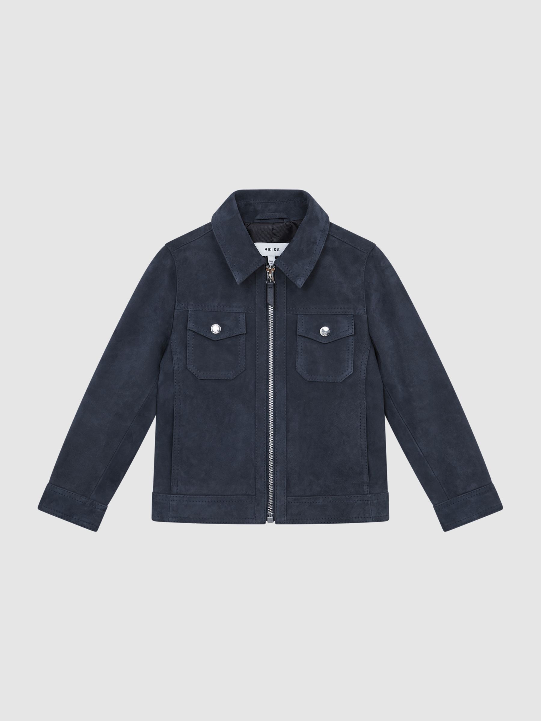 Suede Zip Through Jacket in Airforce Blue - Image 2 of 6