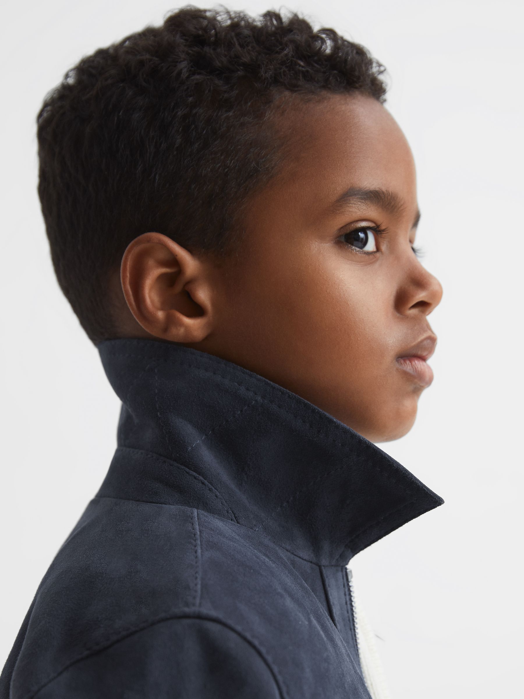 Suede Zip Through Jacket in Airforce Blue - Image 4 of 6