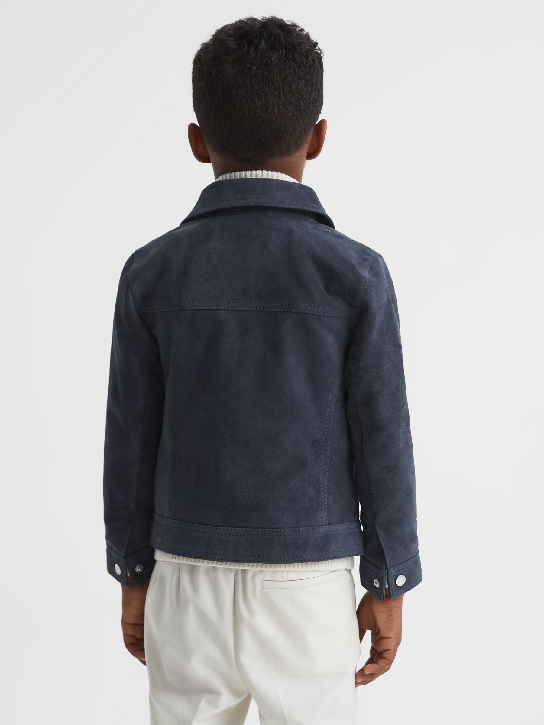 Suede Zip Through Jacket in Airforce Blue - Image 5 of 6