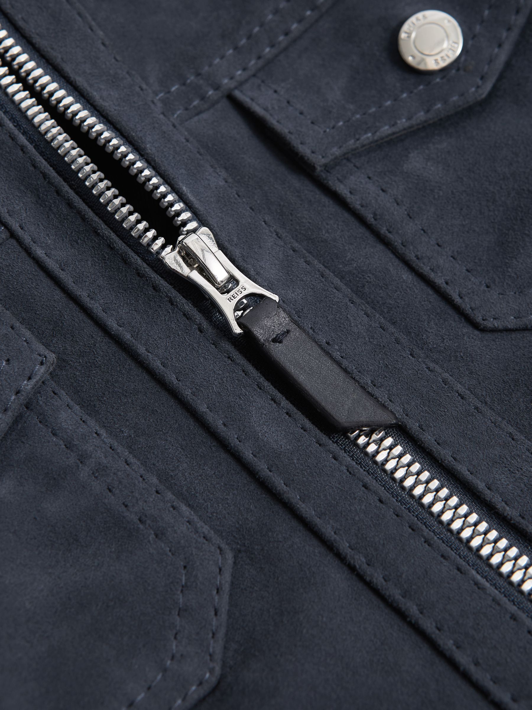 Suede Zip Through Jacket in Airforce Blue - Image 6 of 6