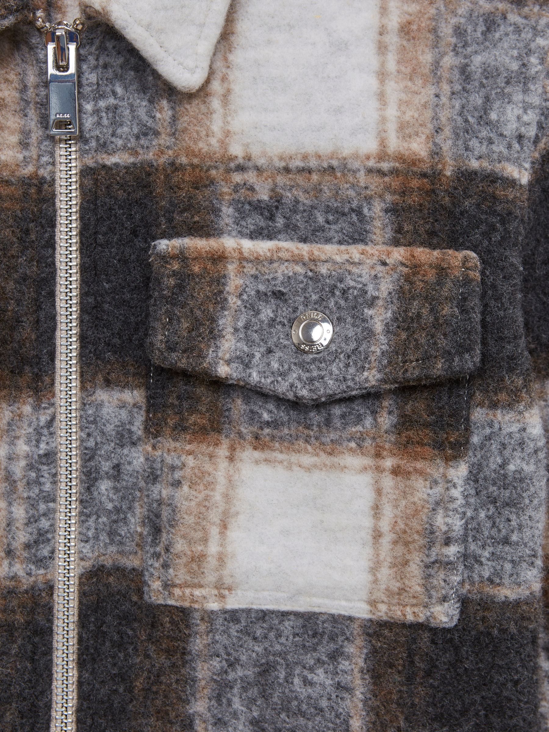 Senior Checked Zip Up Overshirt in Charcoal - Image 6 of 6