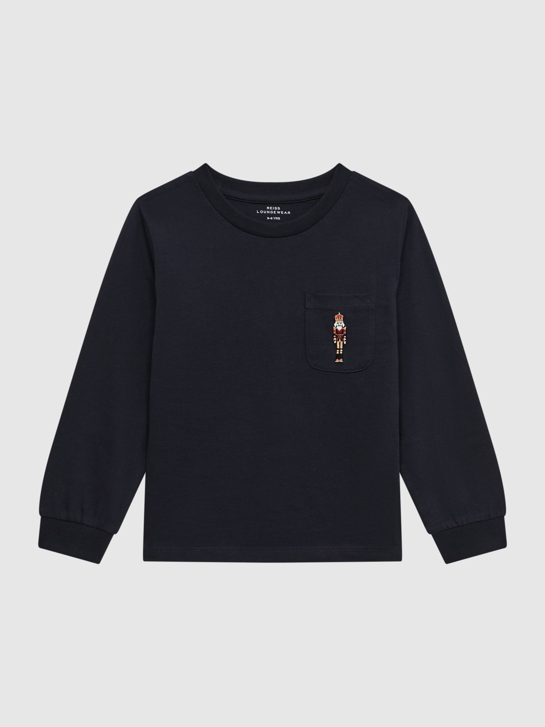 Junior Long Sleeve Embroidered Nightwear Top in Navy - 圖片 2/6