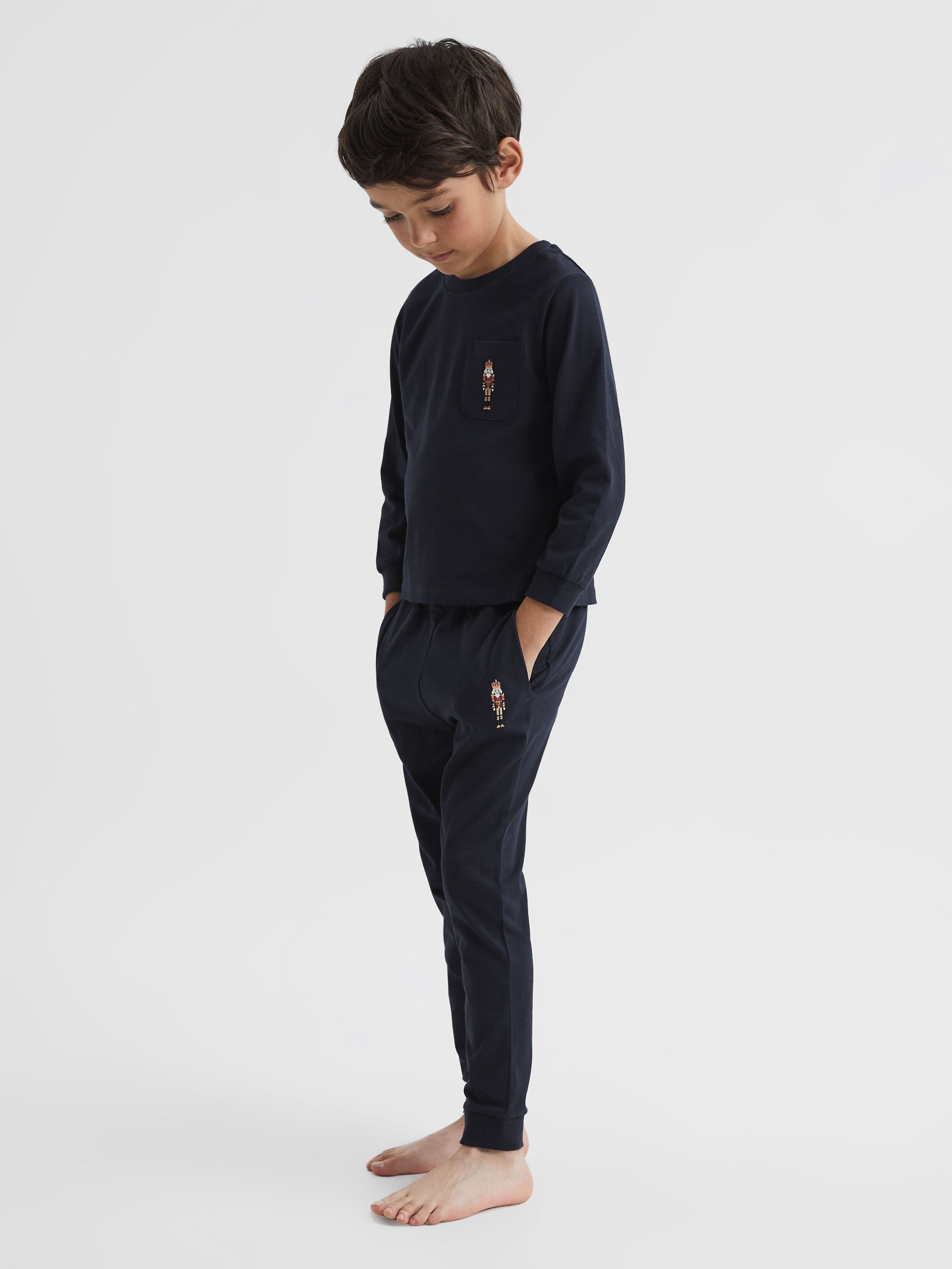Junior Long Sleeve Embroidered Nightwear Top in Navy - 圖片 3/6