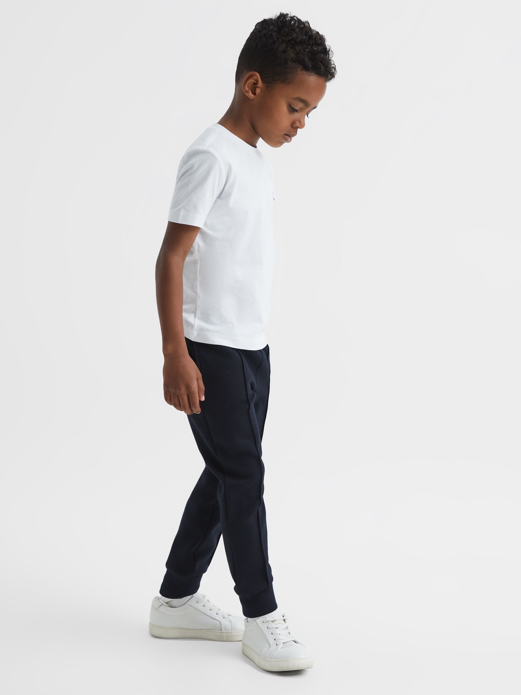 Junior Logo-Embroidered Cotton Jersey T-shirt in White/Navy - Image 3 of 6