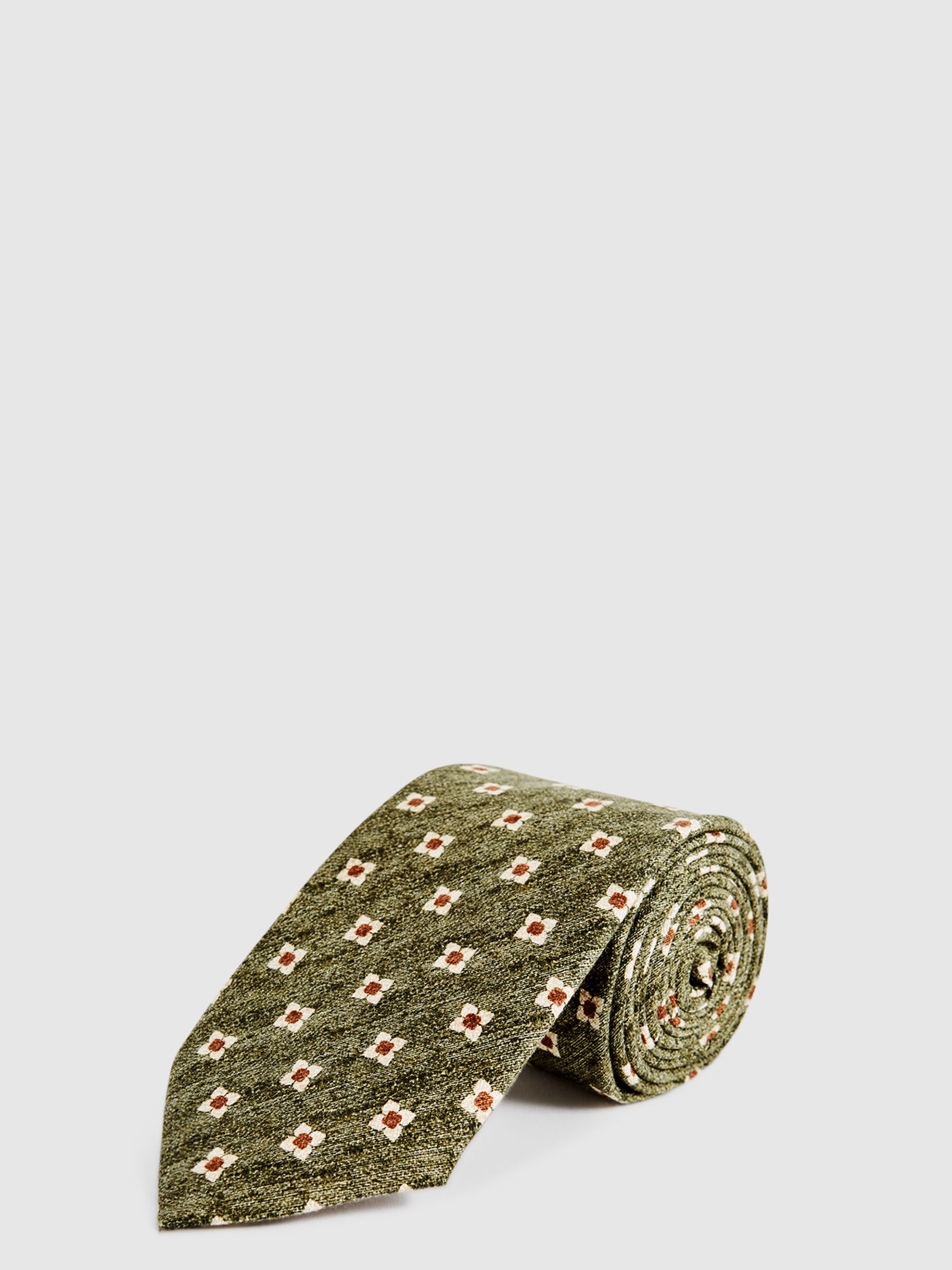 Floral Print 100% Silk Tie in Green - Image 1 of 5 Floral Print 100% Silk Tie in Green - Image 1 of 5