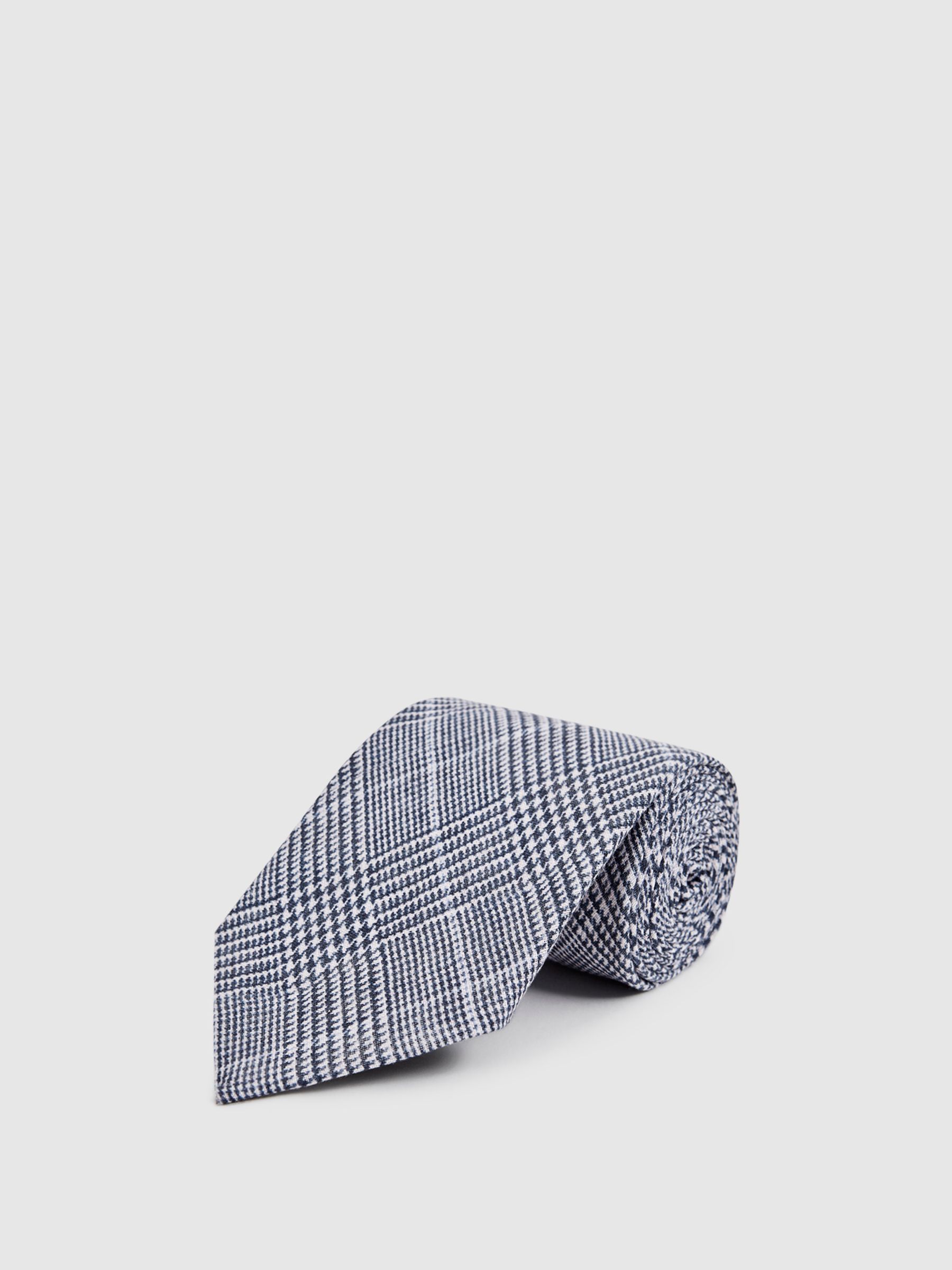 Prince of Wales Check Linen Tie in Airforce Blue - Image 1 of 5