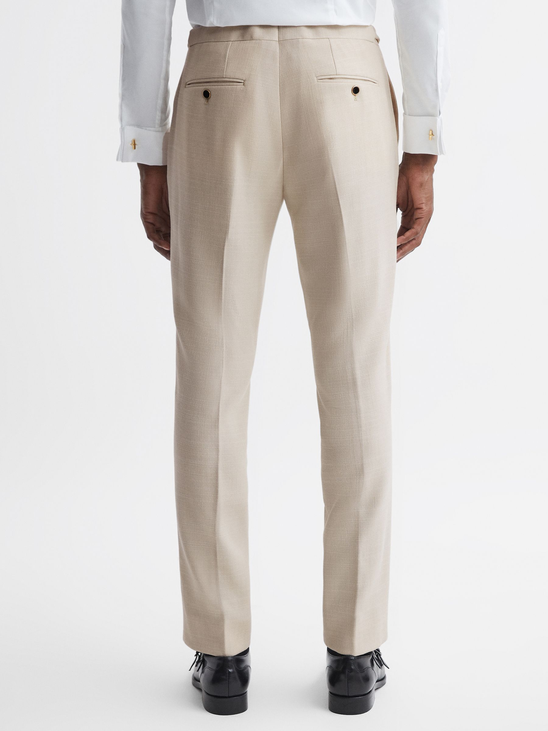 Slim Fit Textured Side Adjuster Trousers in Ivory - Image 5 of 5
