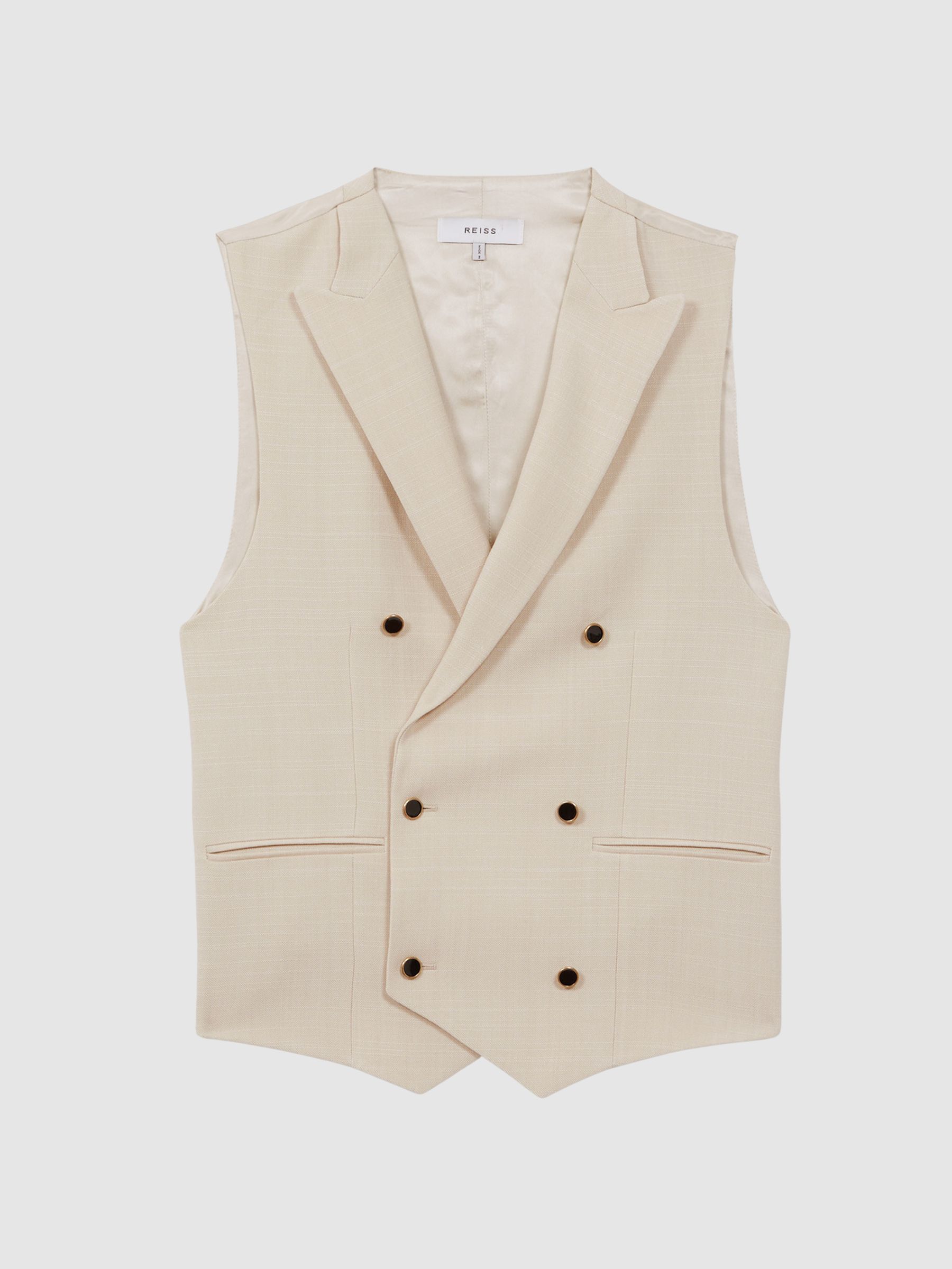 Slim Fit Textured Double Breasted Waistcoat in Ivory - Image 2 of 5
