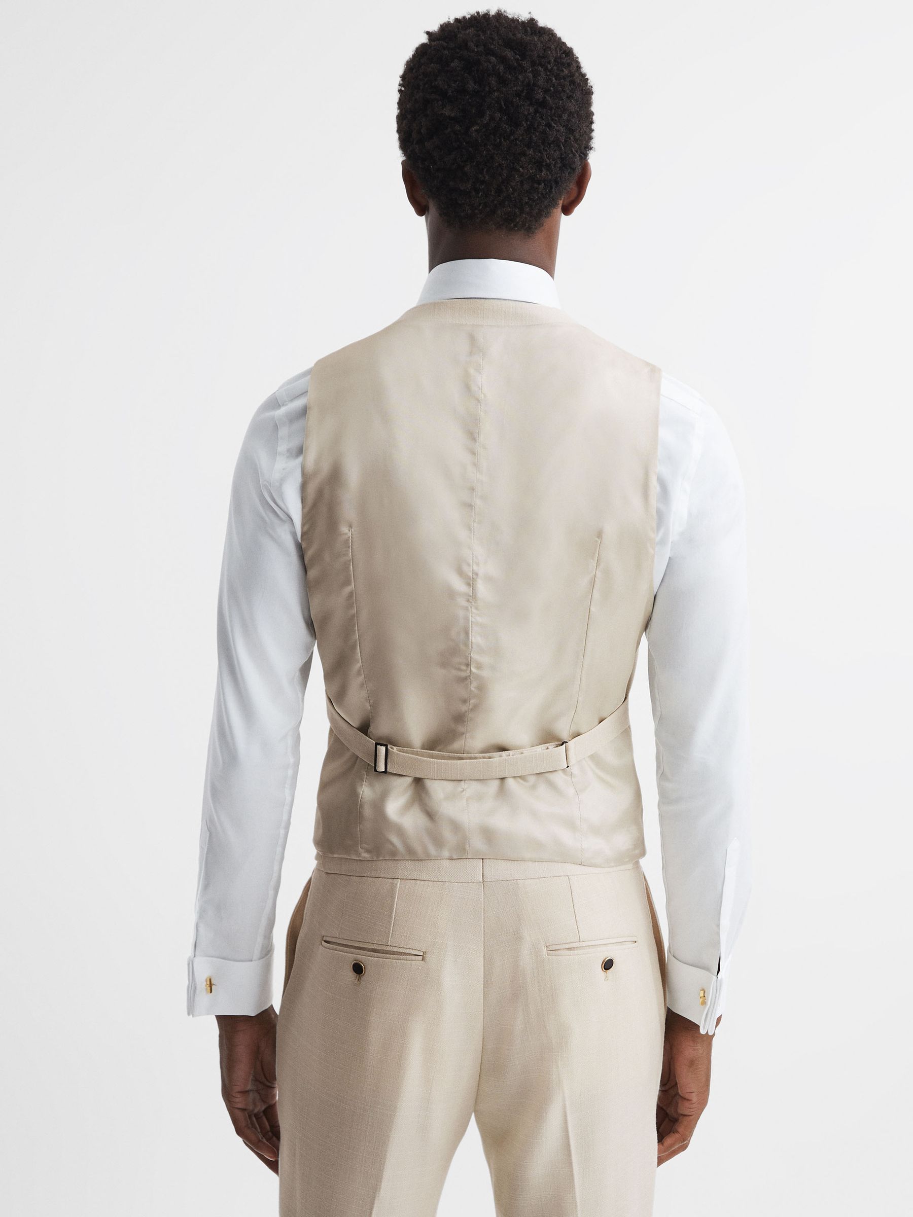 Slim Fit Textured Double Breasted Waistcoat in Ivory - Image 5 of 5