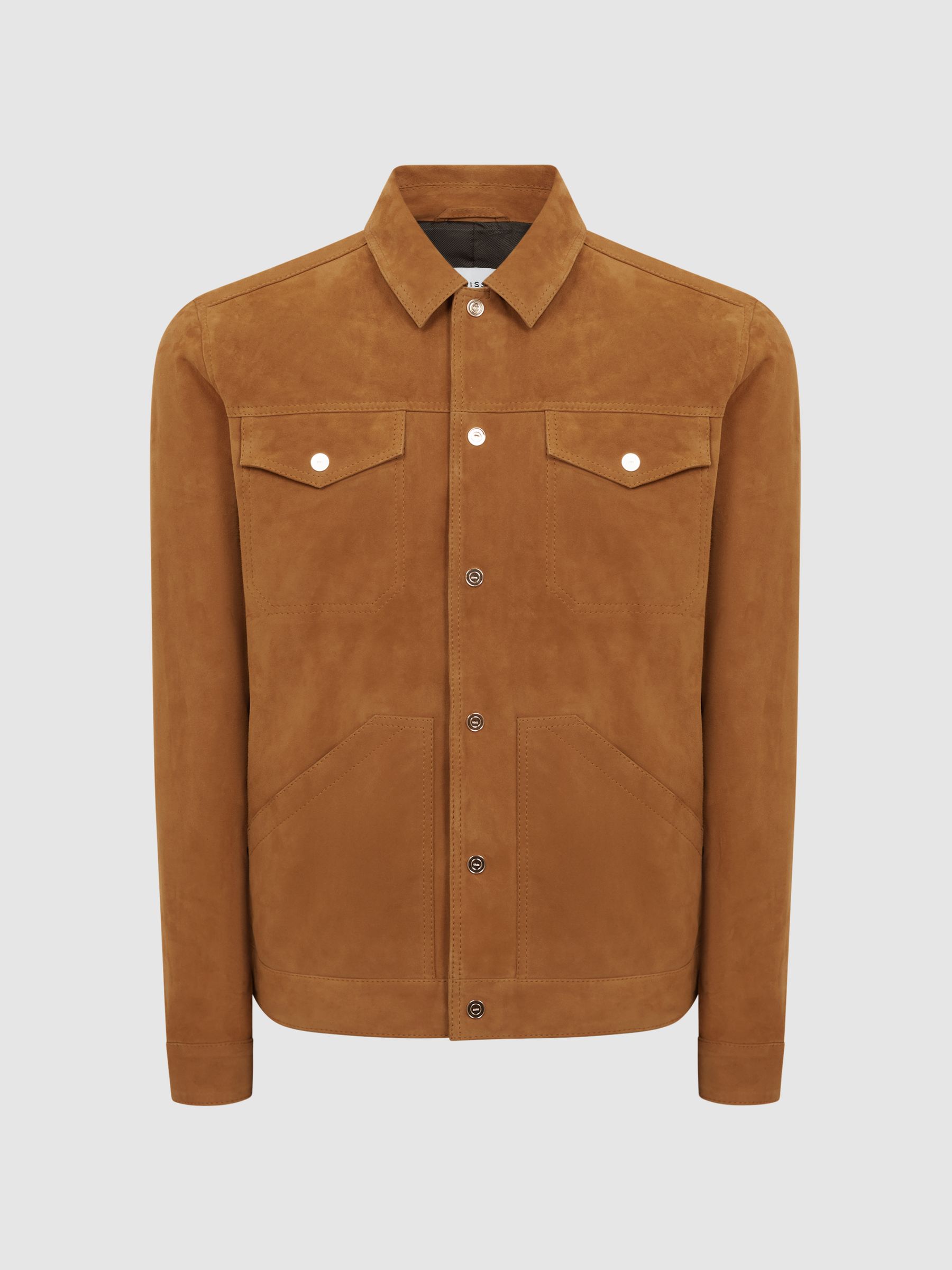Press Stud Suede Trucker Jacket in Caramel - Image 2 of 7