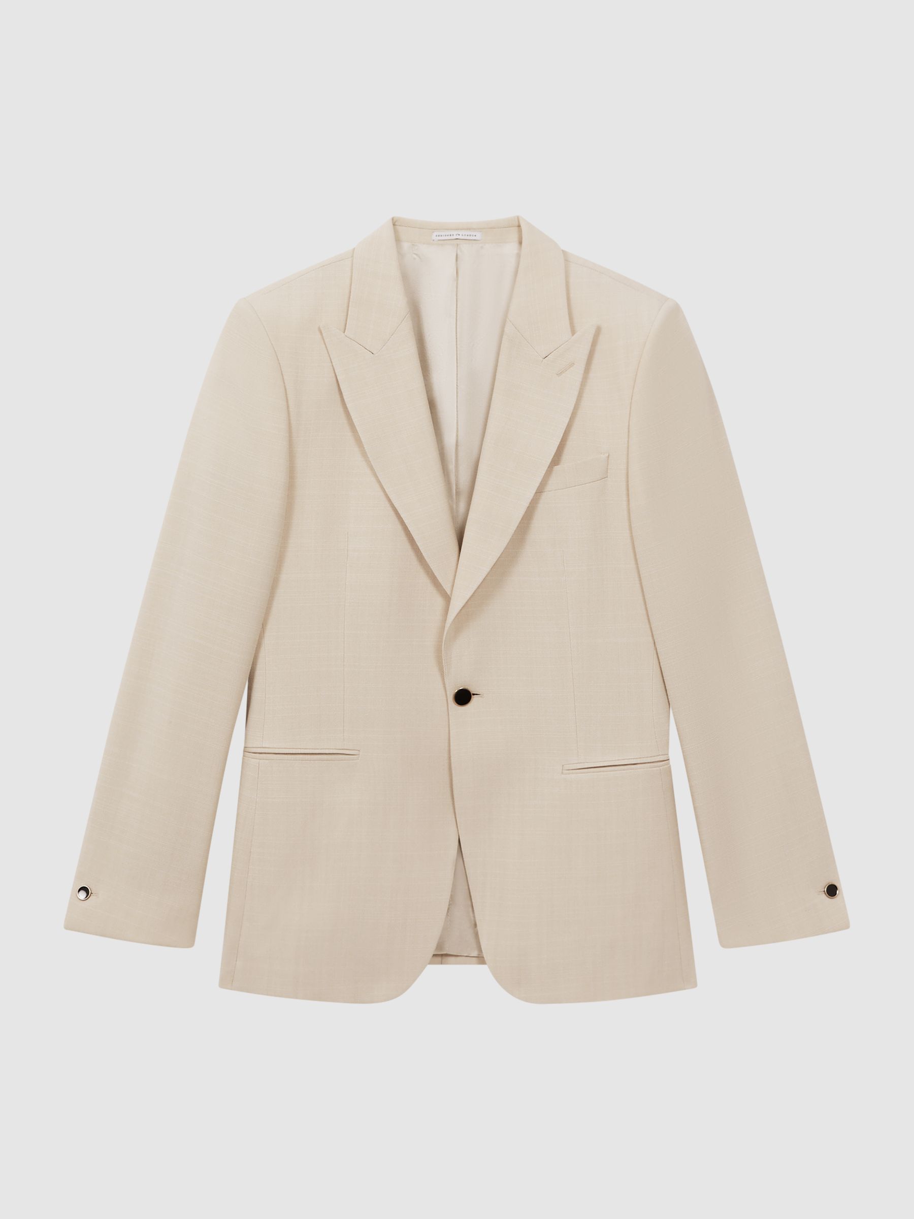 Slim Fit Textured Single Breasted Blazer in Ivory - Image 2 of 7